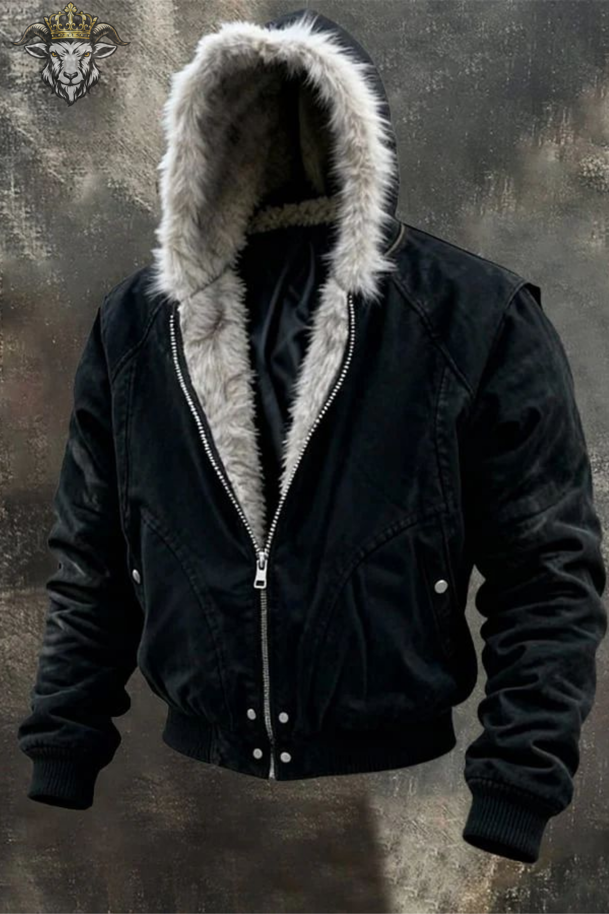 **Men's Black Faux Fur Hooded Bomber Jacket, Leather-Style Winter Jacket, Warm Fur Lined Coat, Urban Streetwear Jacket**
