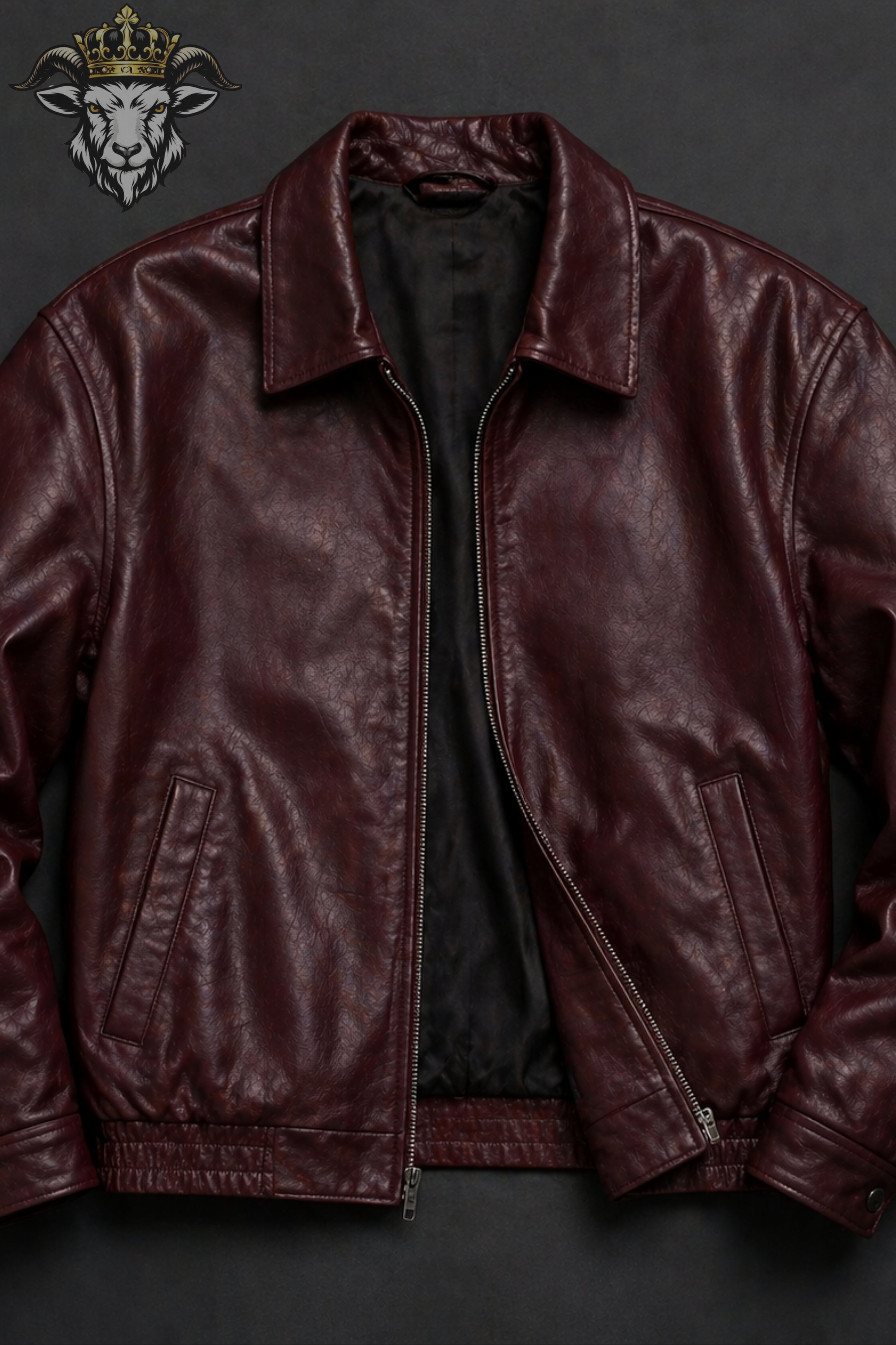 Men’s Burgundy Oversize Real Leather Bomber Jacket
