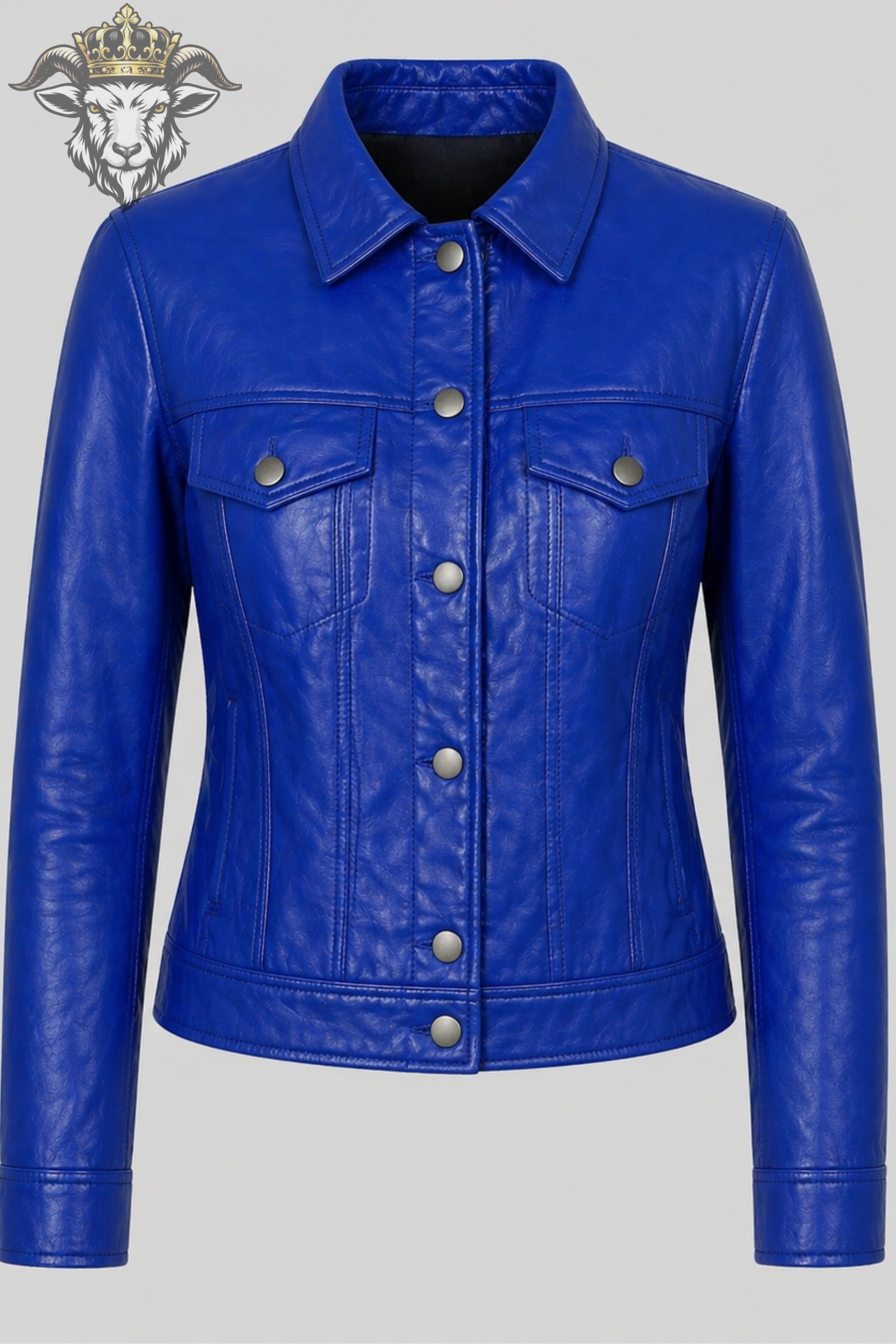 Women’s Royal Blue Real Leather Trucker Jacket