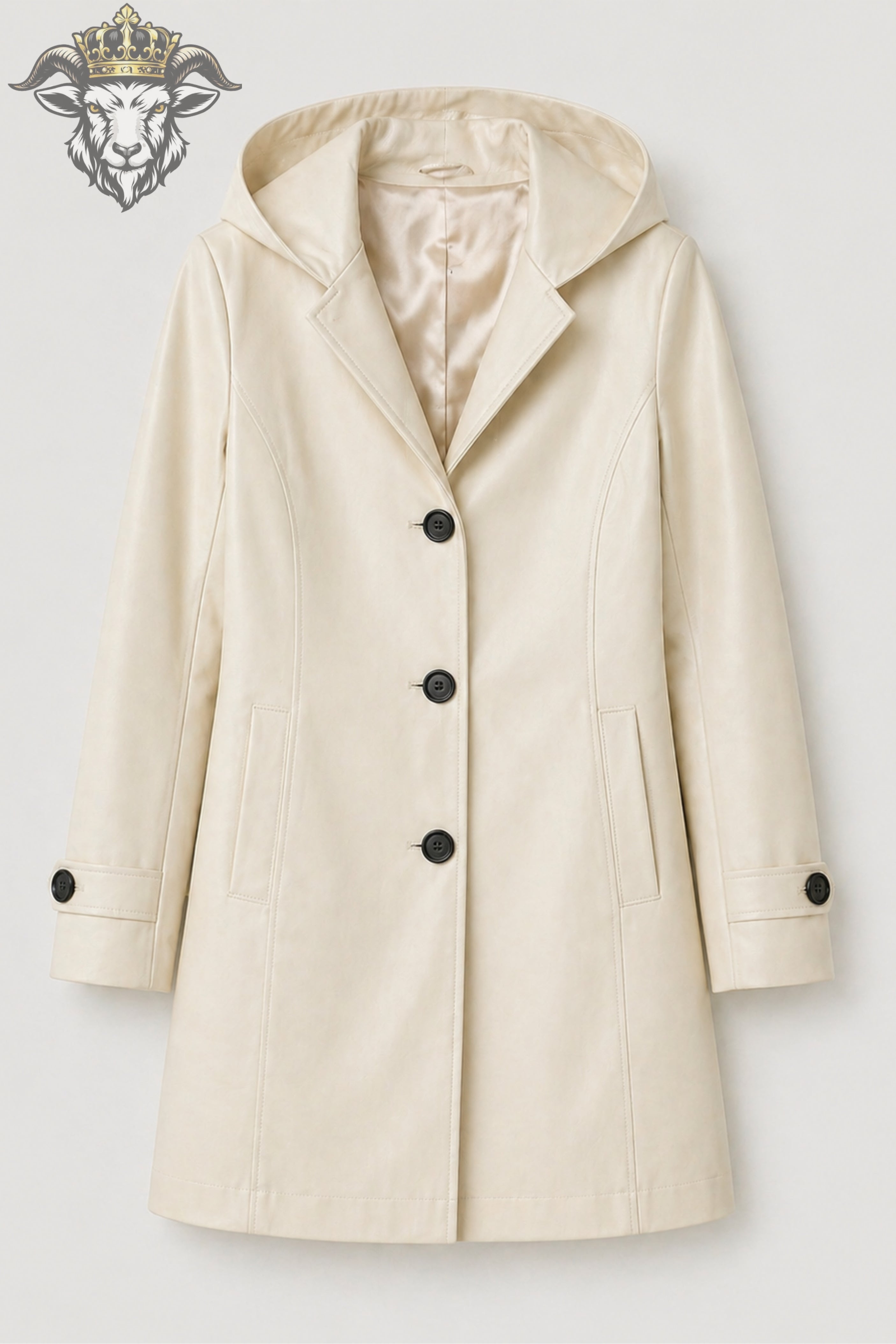 Women’s Cream Real Leather Hooded Coat