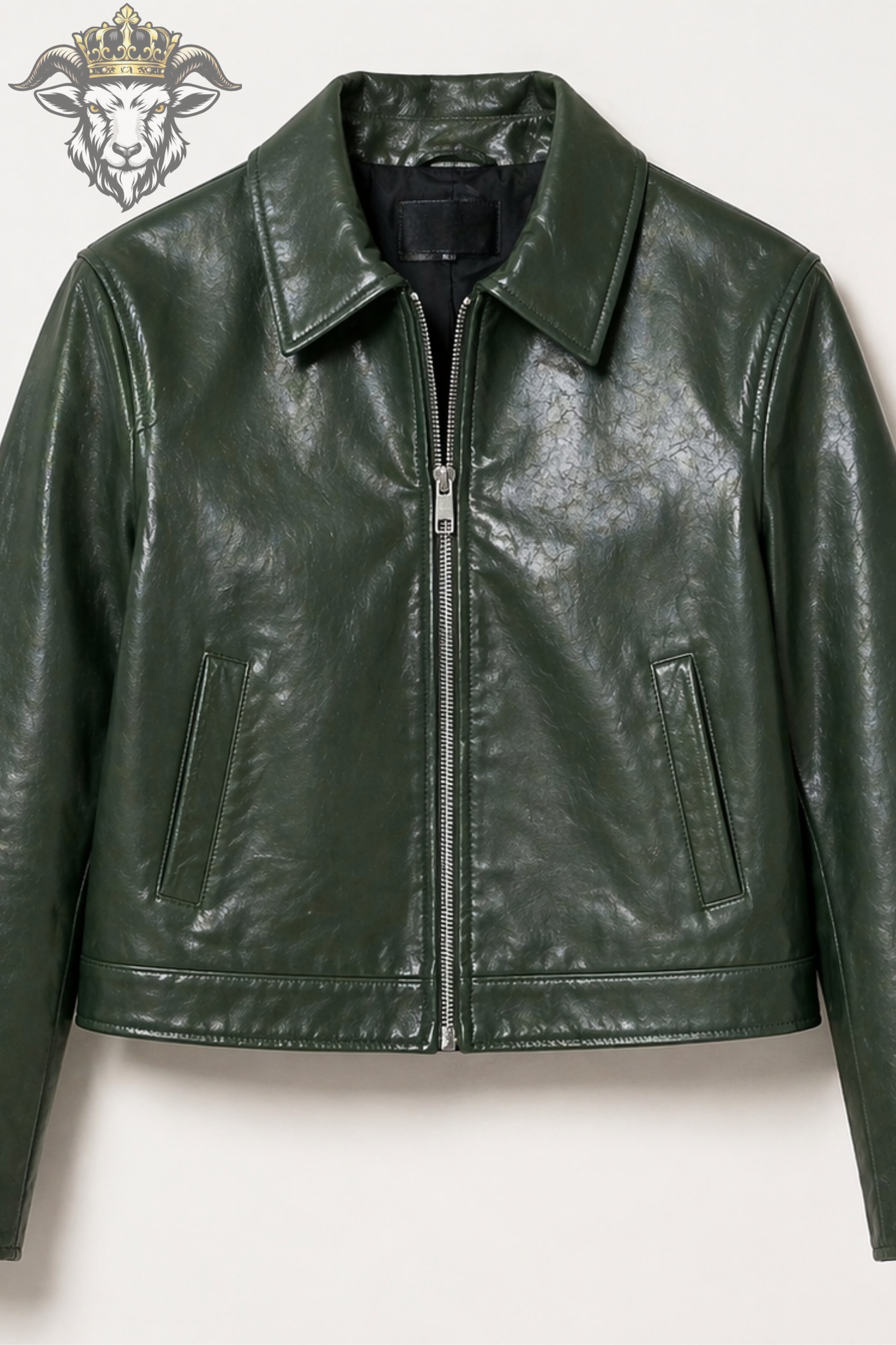 Women’s Green Real Leather Cropped Jacket