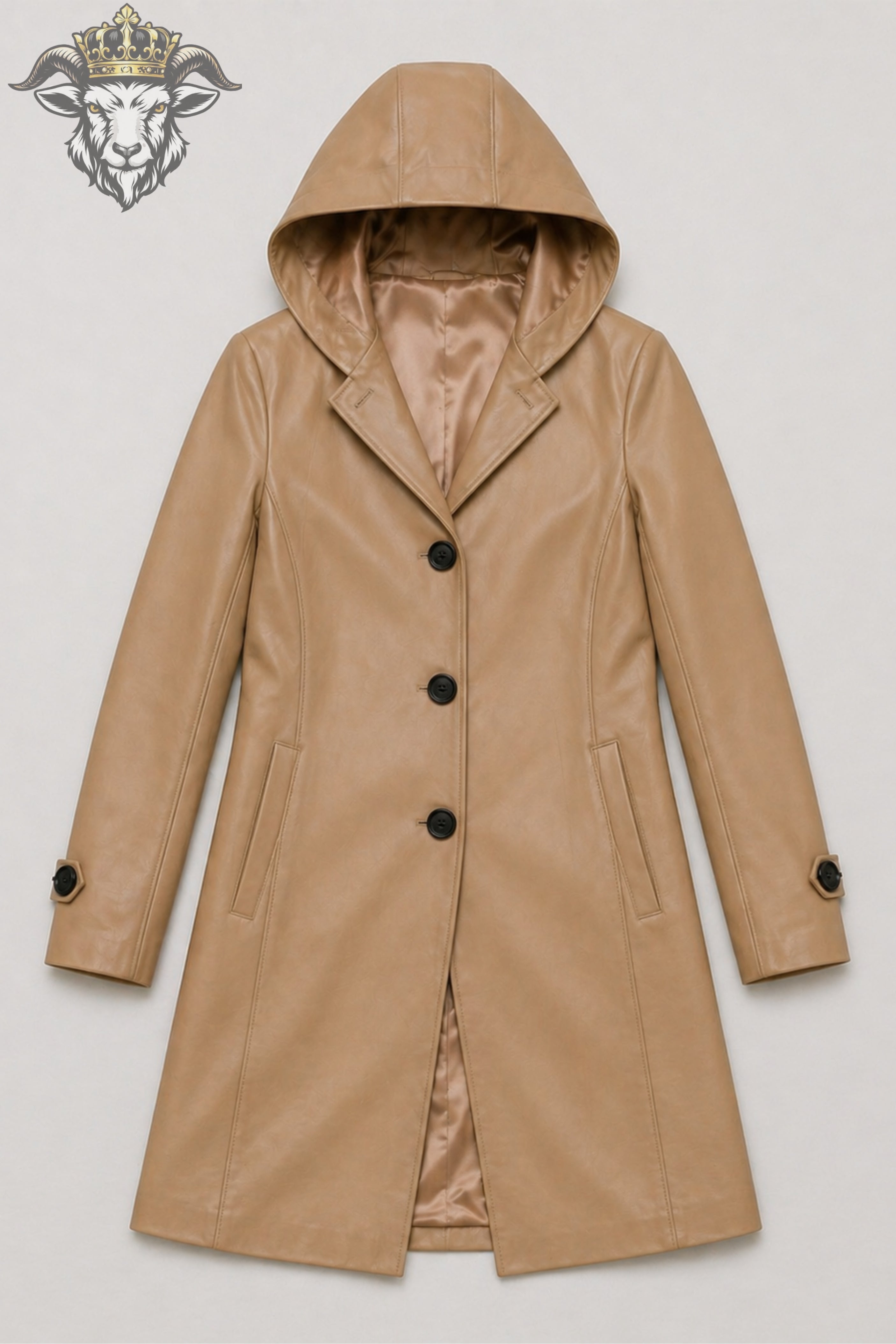 Women’s Tan Real Leather Hooded Coat