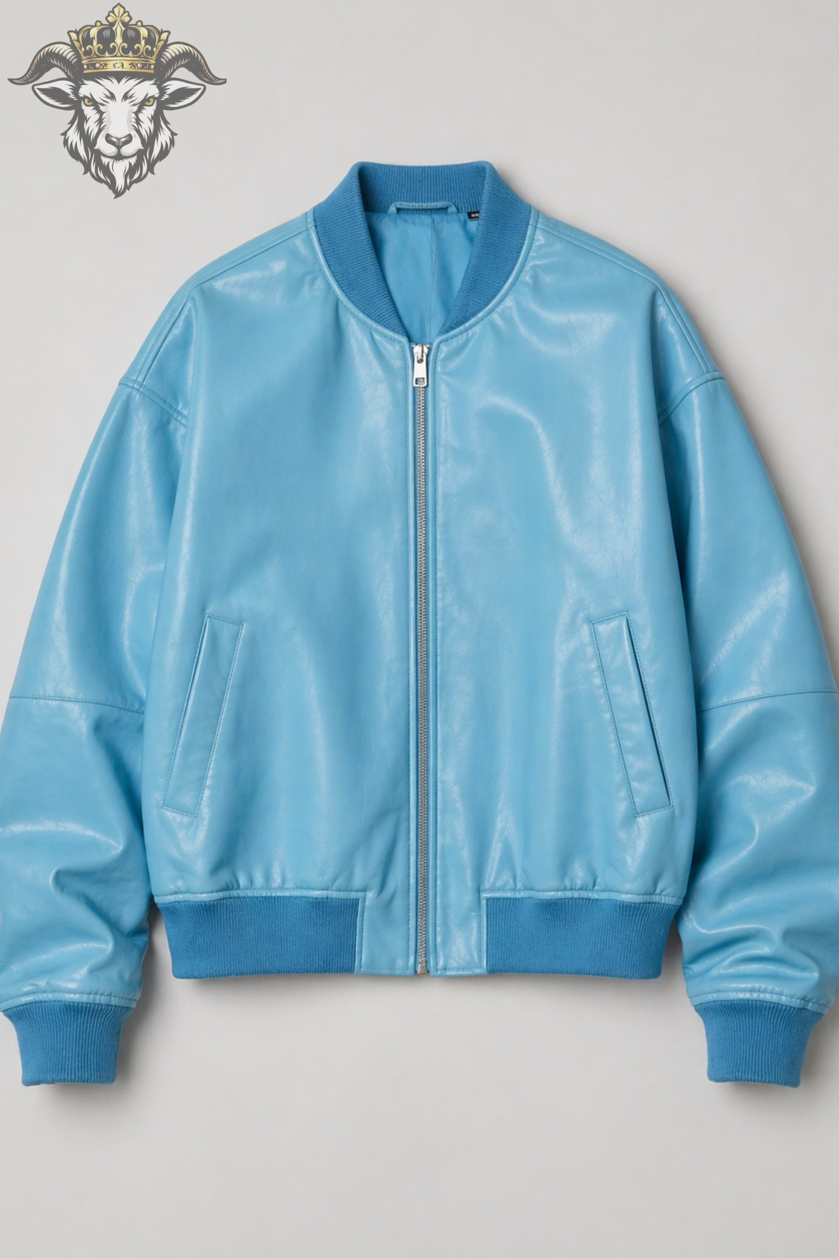 Women’s Cyan Oversize Real Leather Bomber Jacket