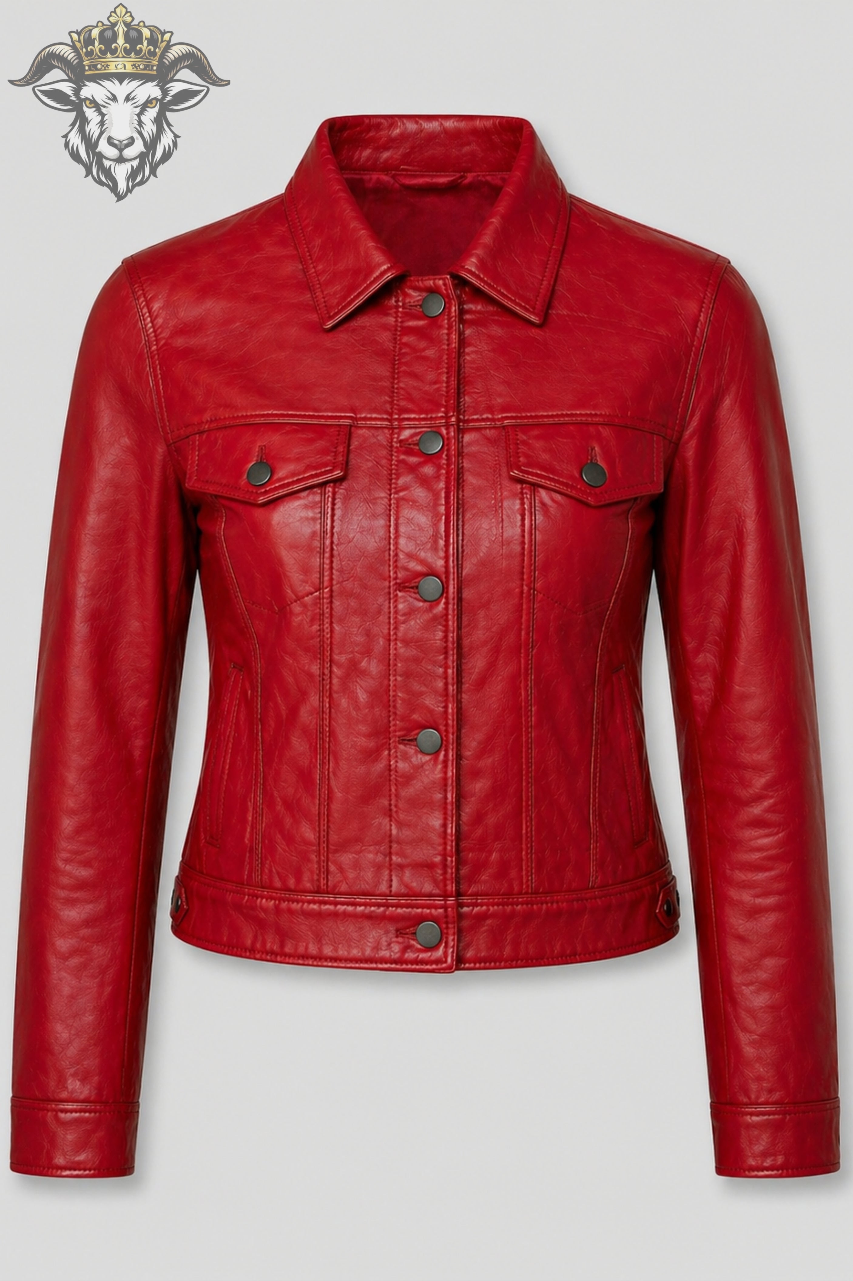 Women’s Red Real Leather Trucker Jacket