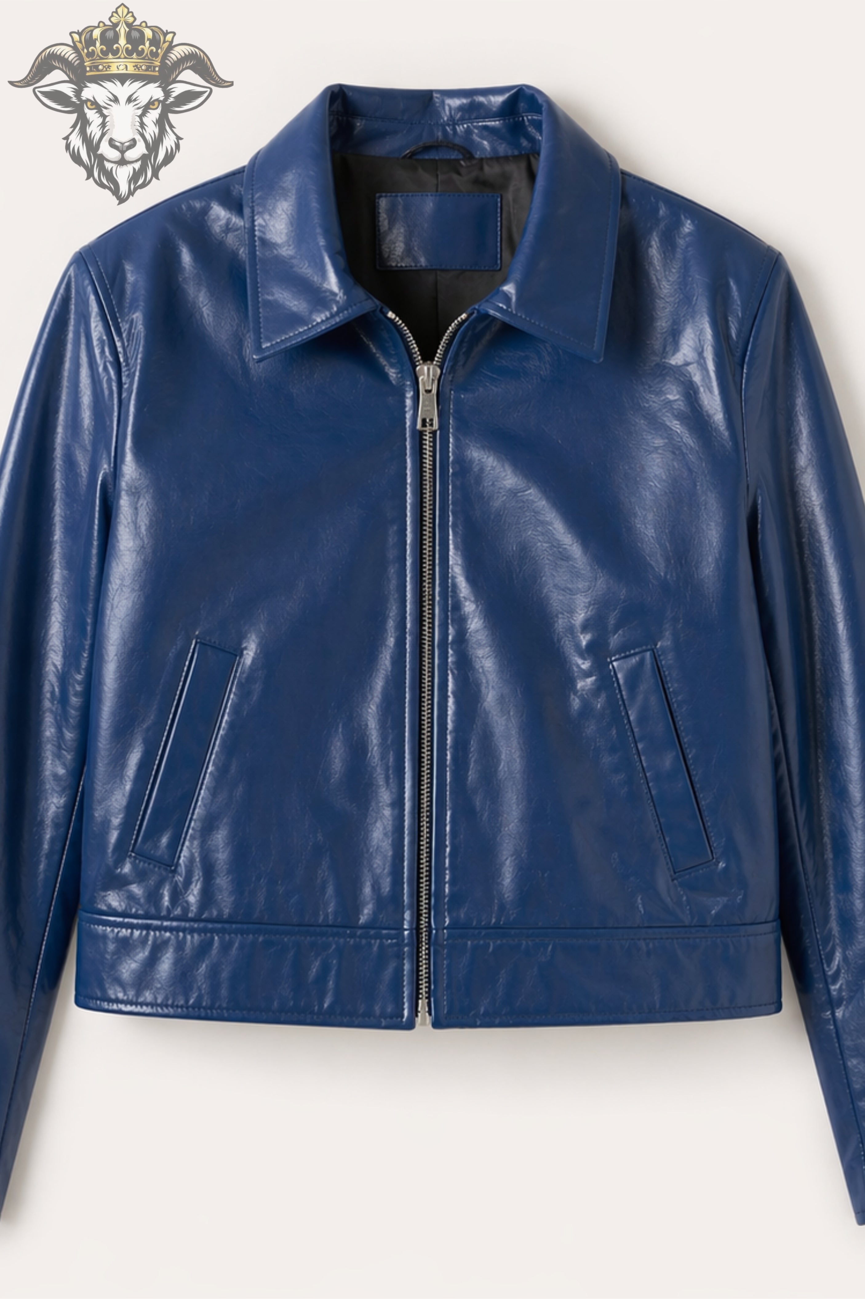 Women’s Blue Real Leather Cropped Jacket