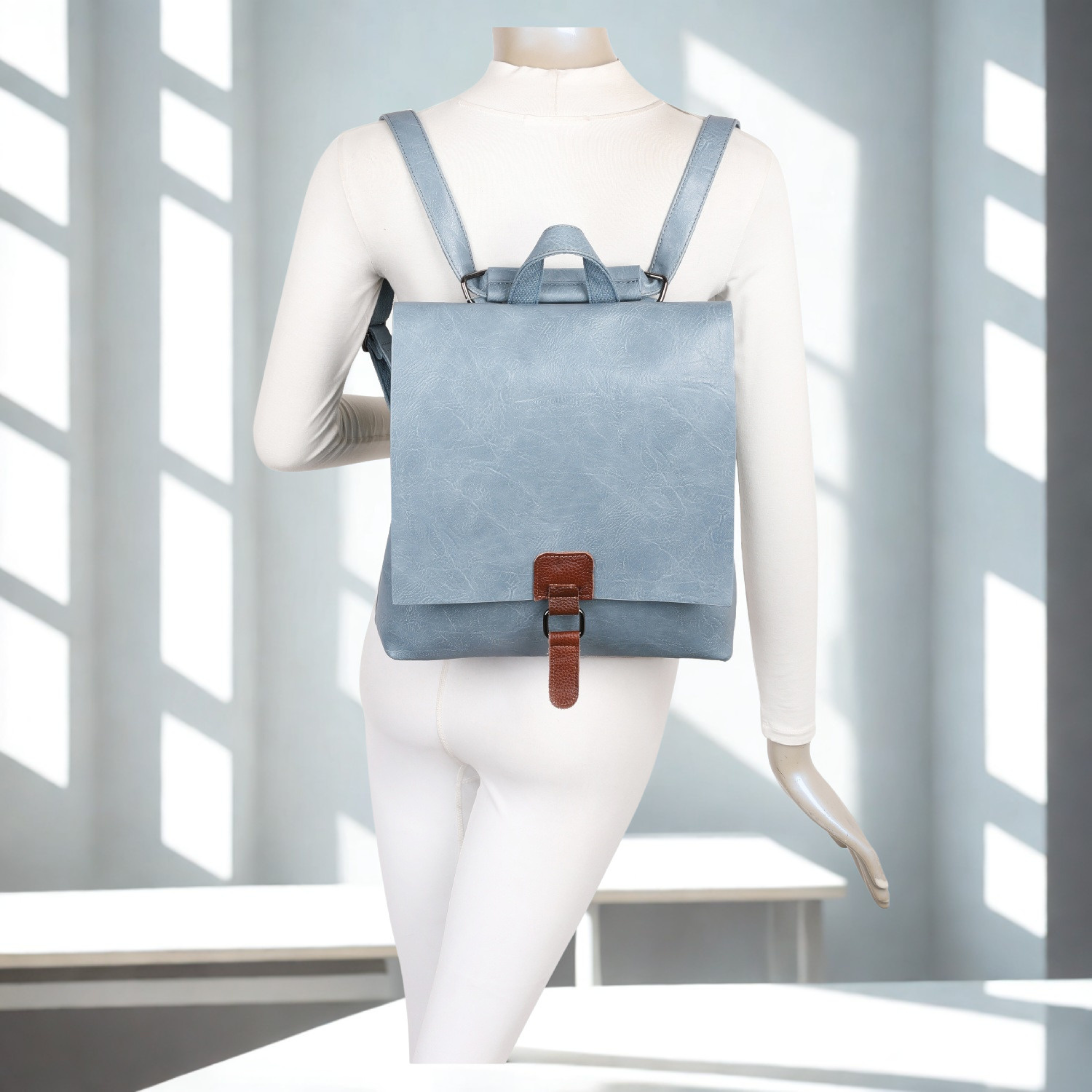 Women’s Faux Leather Backpack Bag – Ladies Flap Over Rucksack with Top Zip Closure