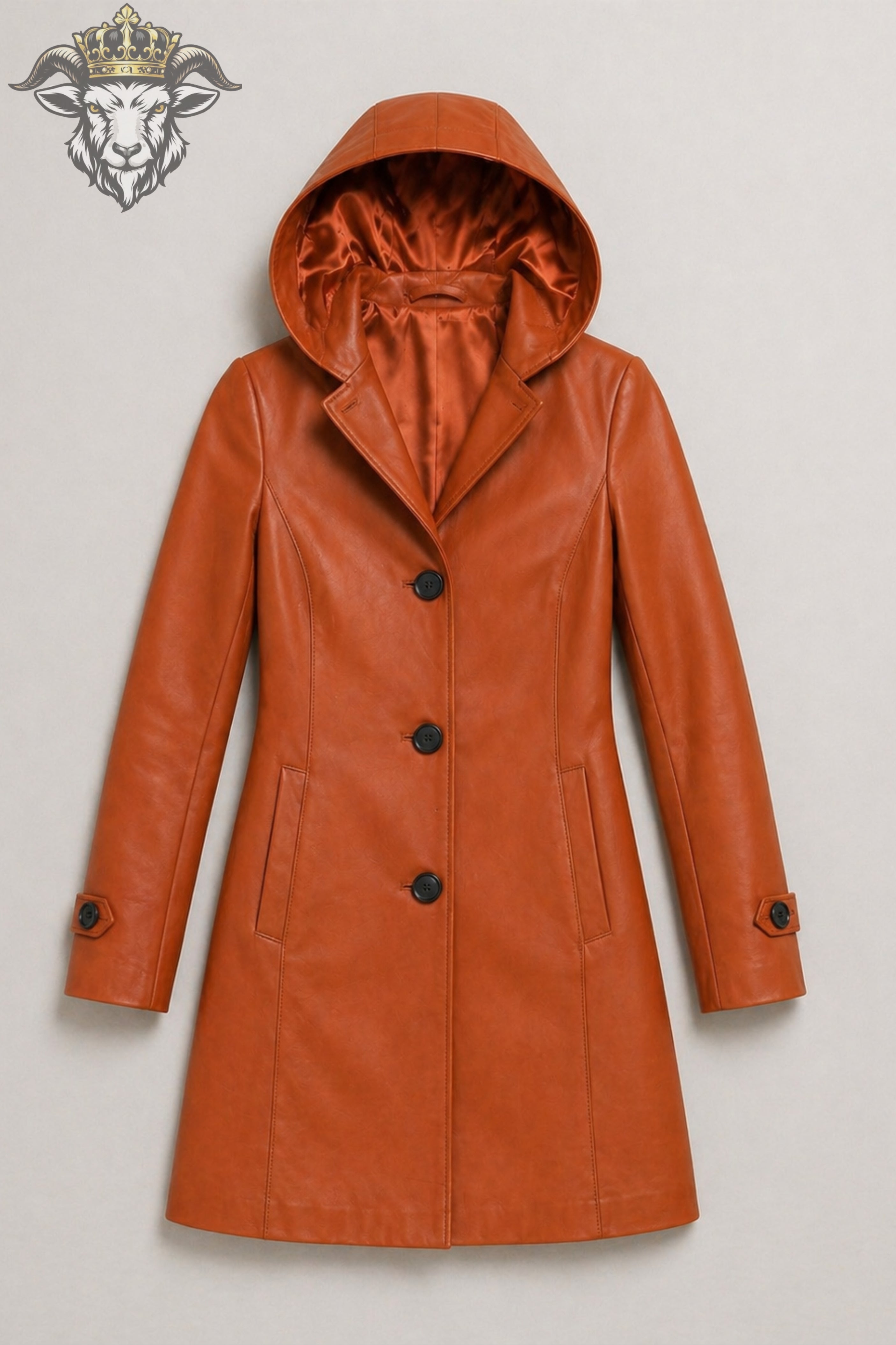 Women’s Burnt Orange Real Leather Hooded Coat