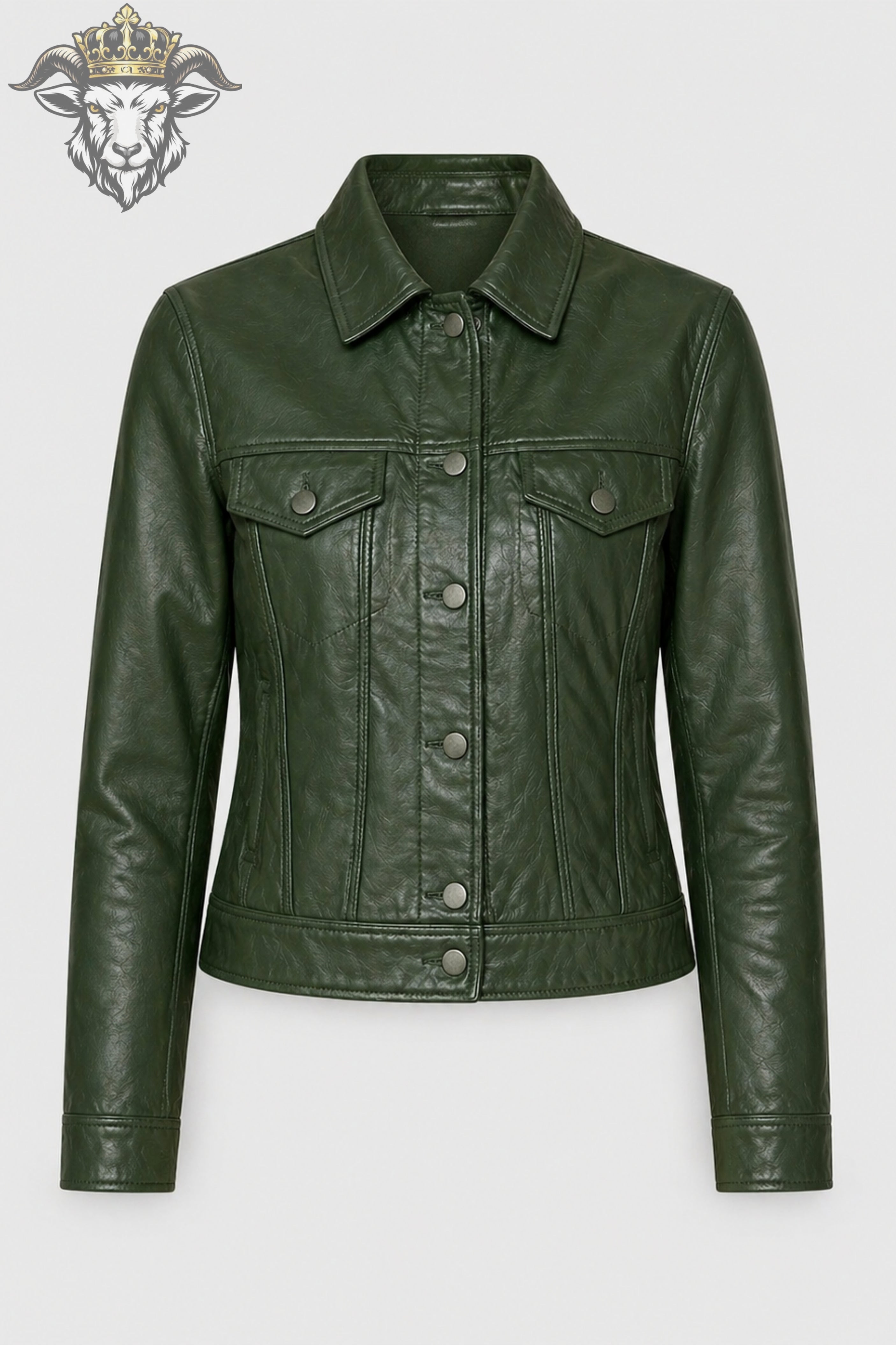 Women’s Green Real Leather Trucker Jacket