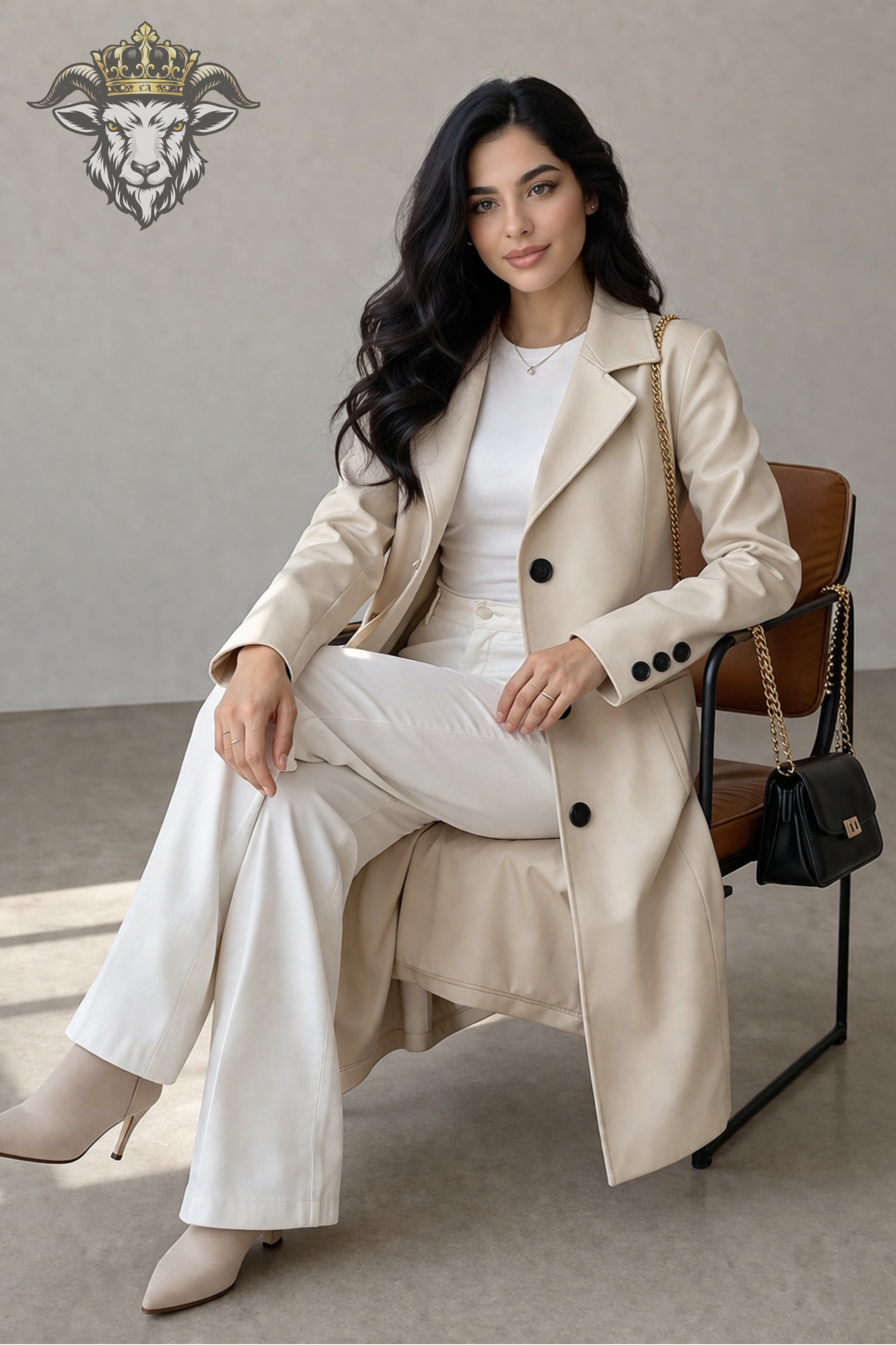 Women’s Cream Real Leather Mid-Length Coat