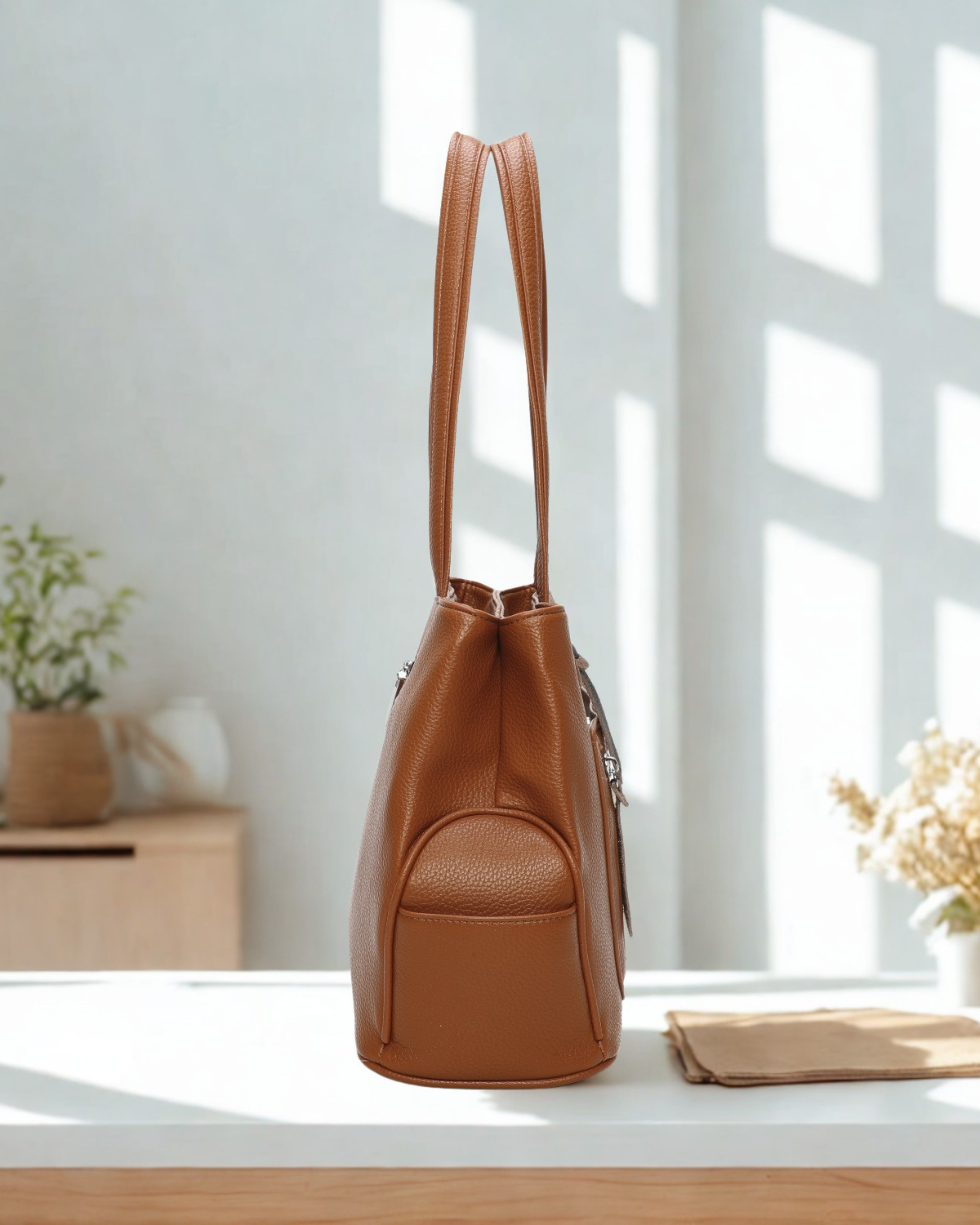 Women’s Multi Pocket Tote Shoulder Bag – Top Zip Closure, Double Compartment Handbag