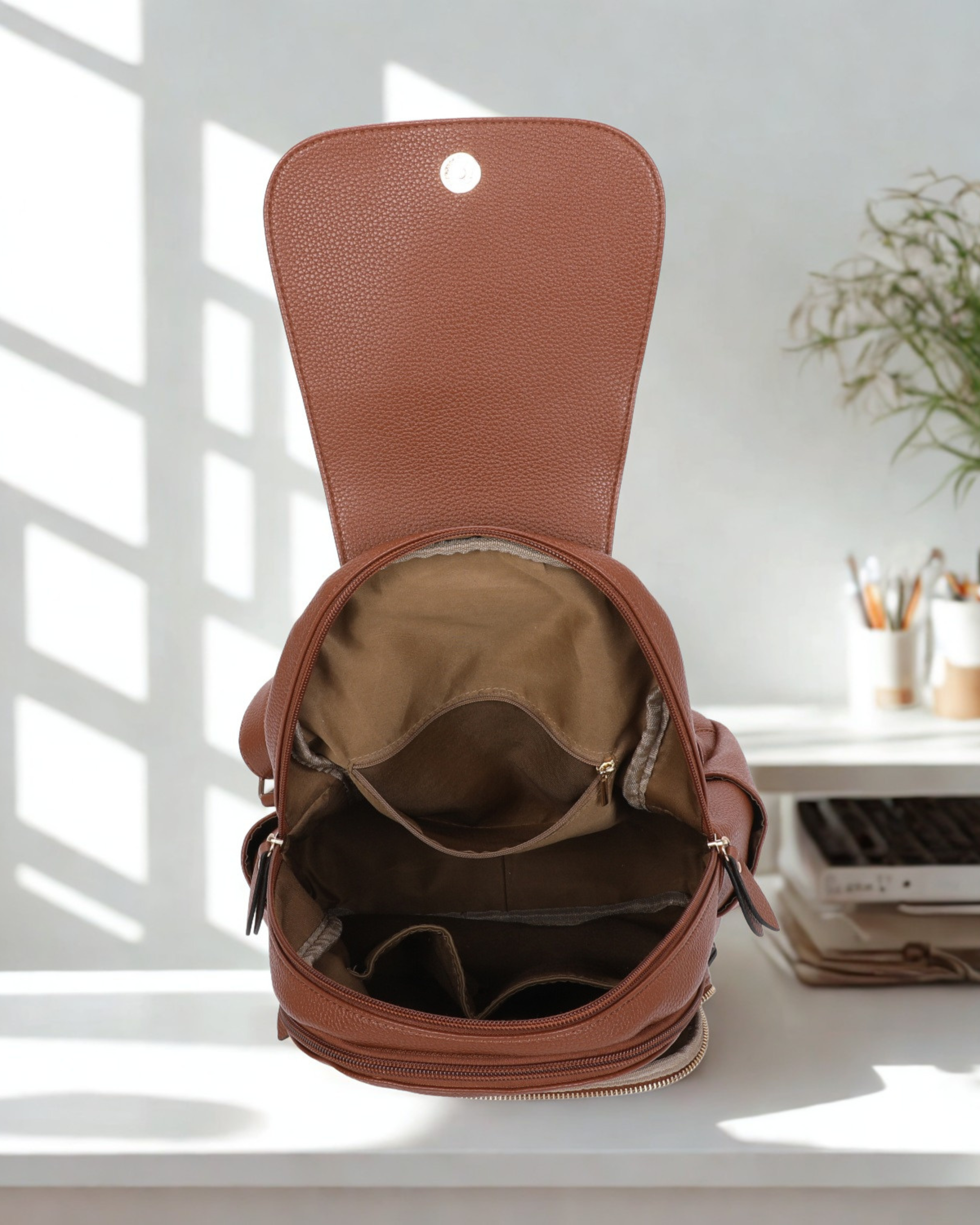 Men's Synthetic Leather Backpack Rucksack Bag – Flap Over Magnetic Closure