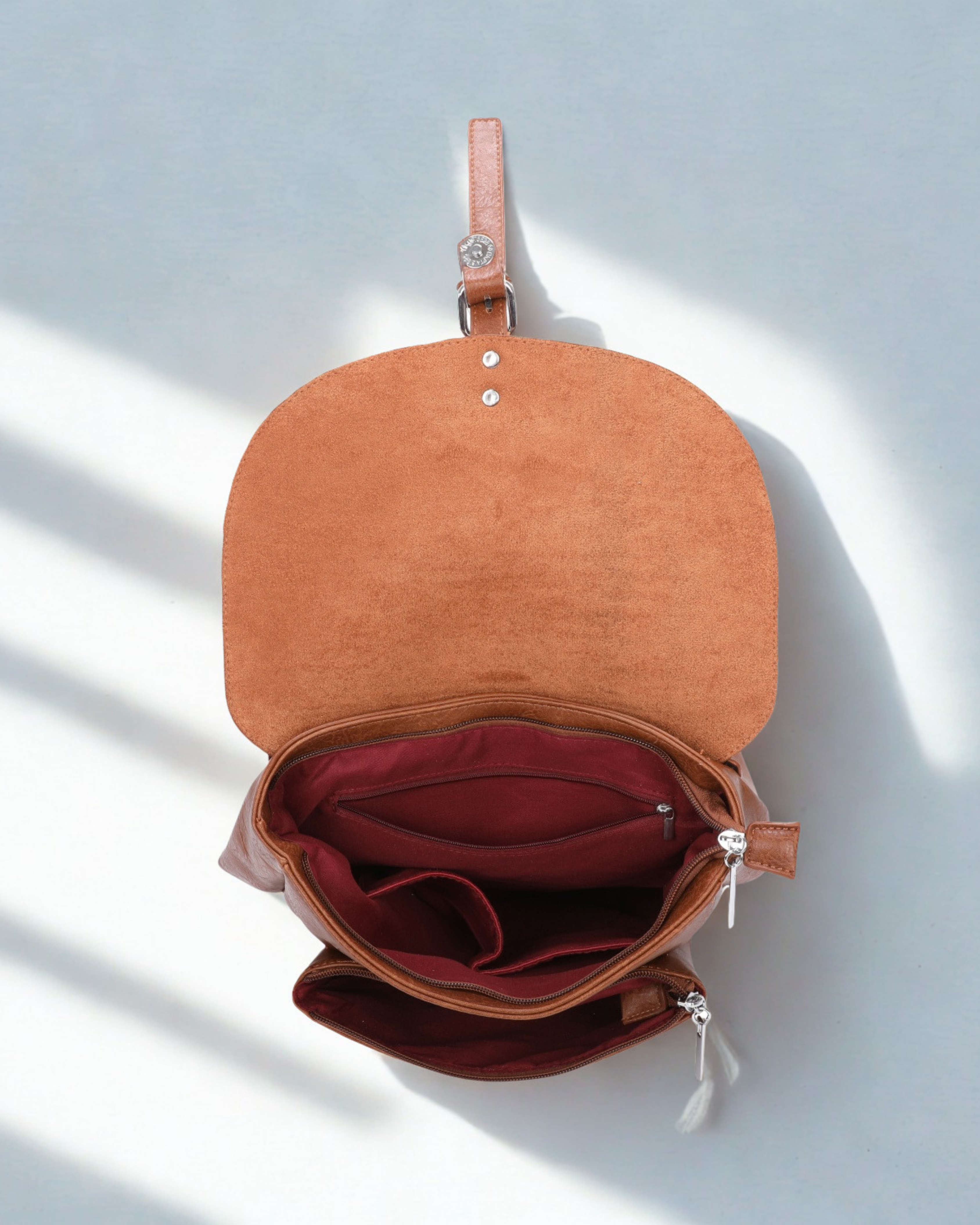 Women Synthetic Leather Look Backpack Flap Over Top Zip Magdot Buckle Bag 33cm