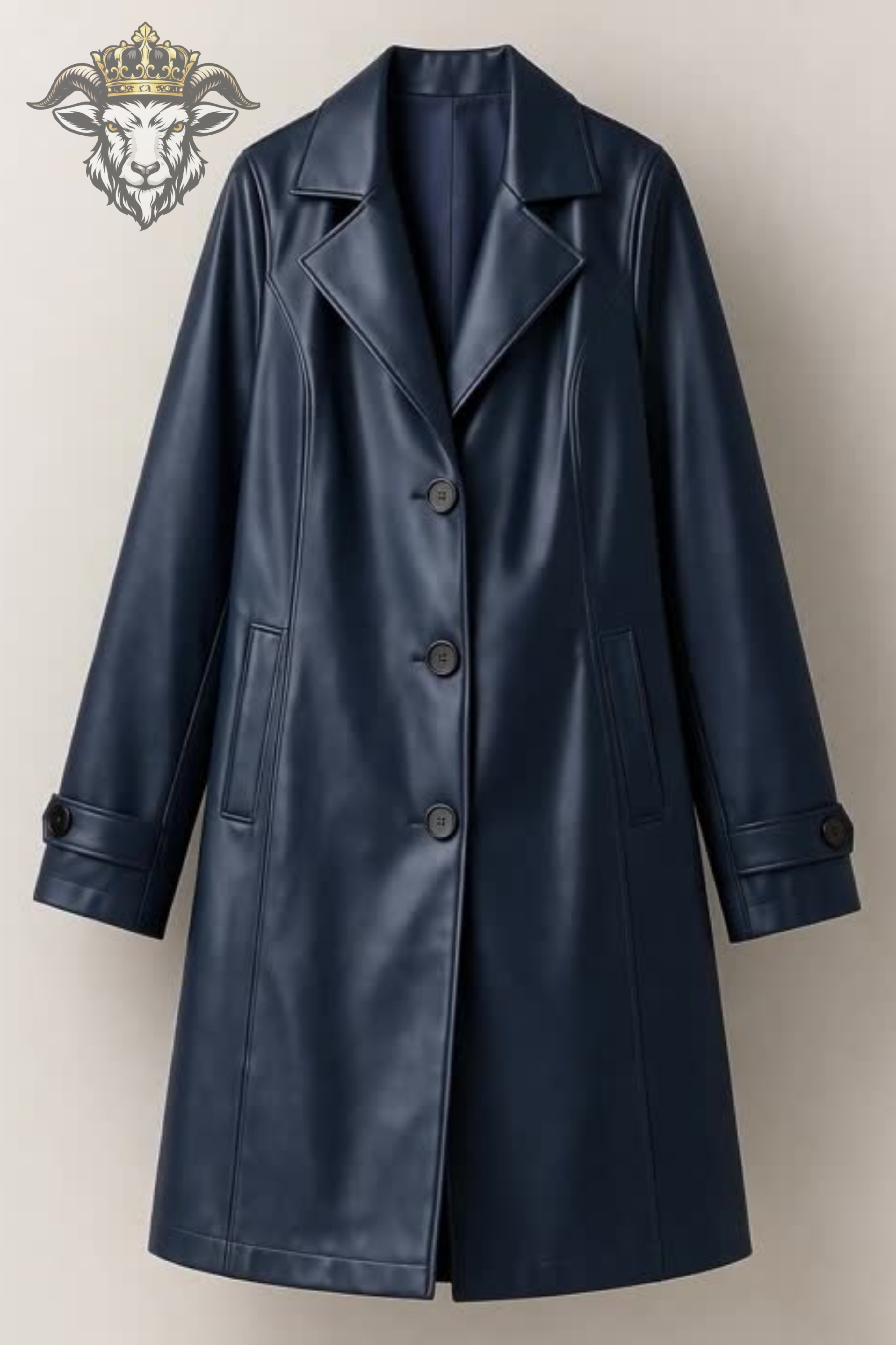 Women’s Navy Blue Real Leather Coat