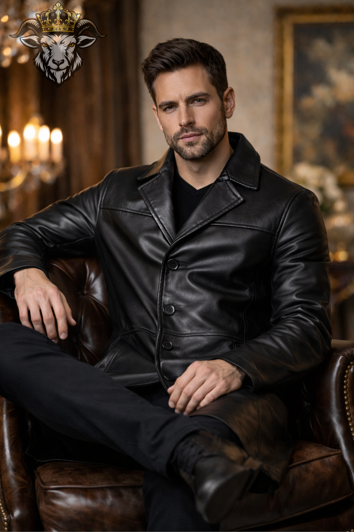 Men’s Black Real Leather Jacket, Classic Button Front Jacket, Tailored Slim Fit Leather Jacket, Luxury Casual Winter Outerwear