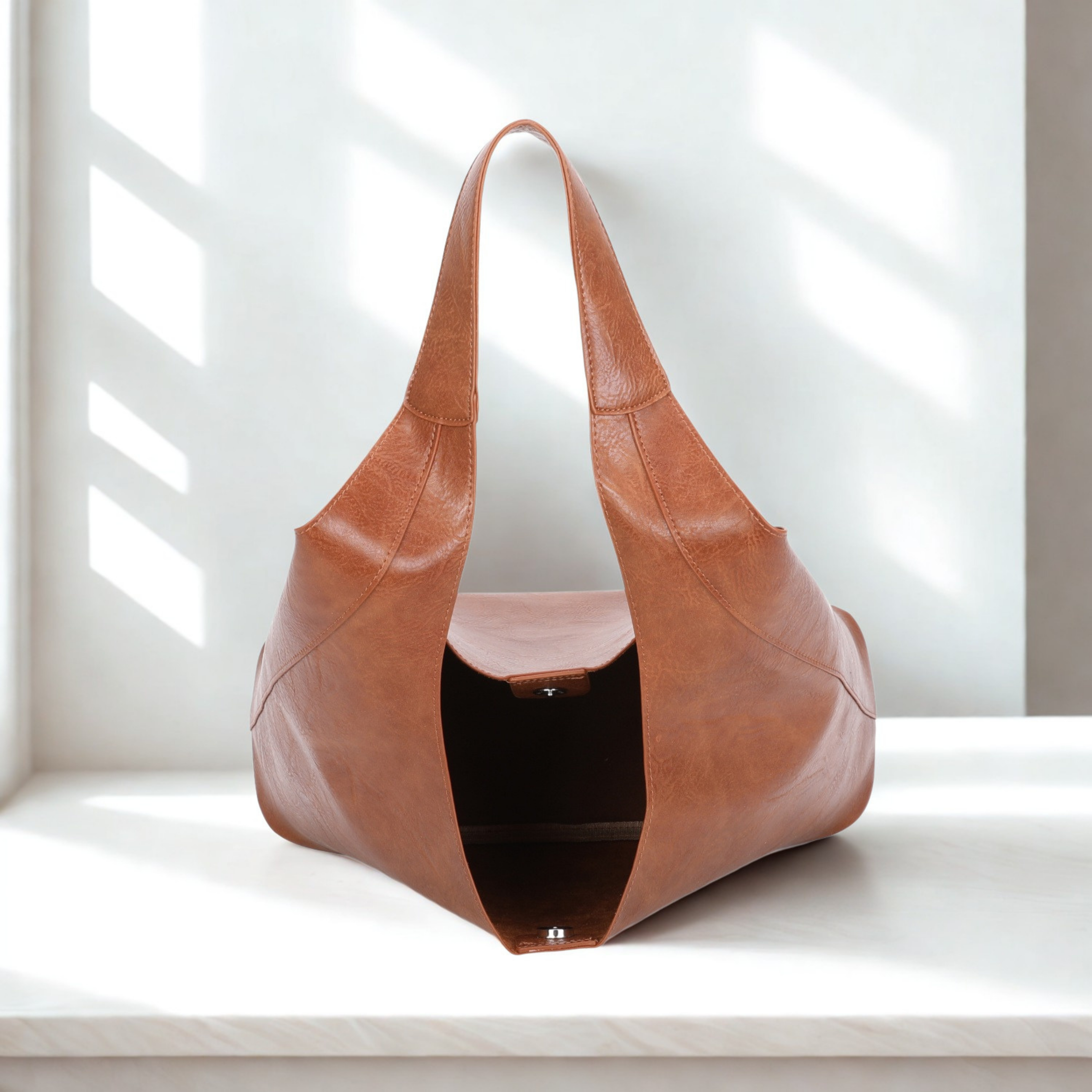 Women’s Hobo Shoulder Bag Synthetic Handbag with Magdot Top Closure