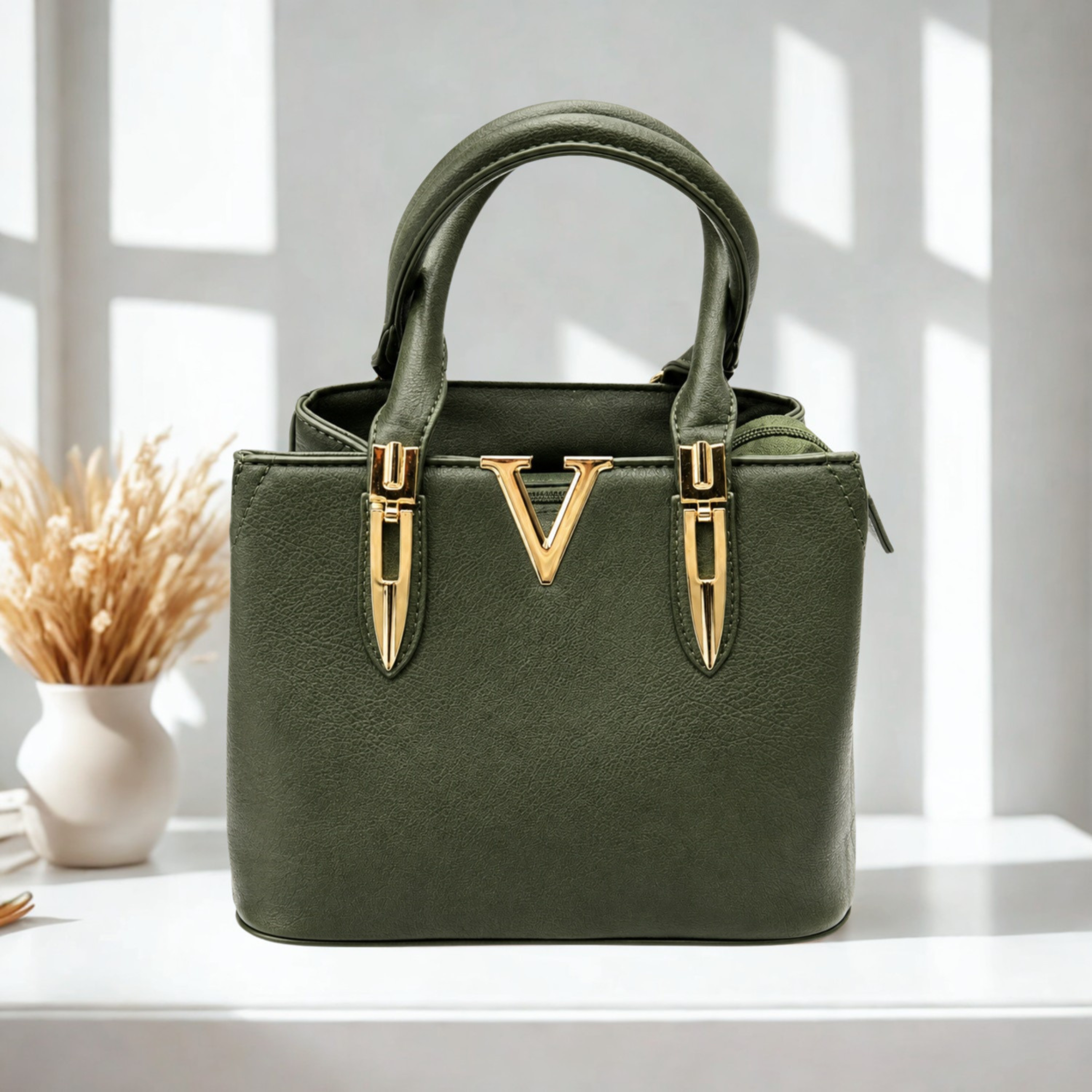 Ladies Structured Handbag Top Handle Shoulder Crossbody Bag Zip Synthetic Tote