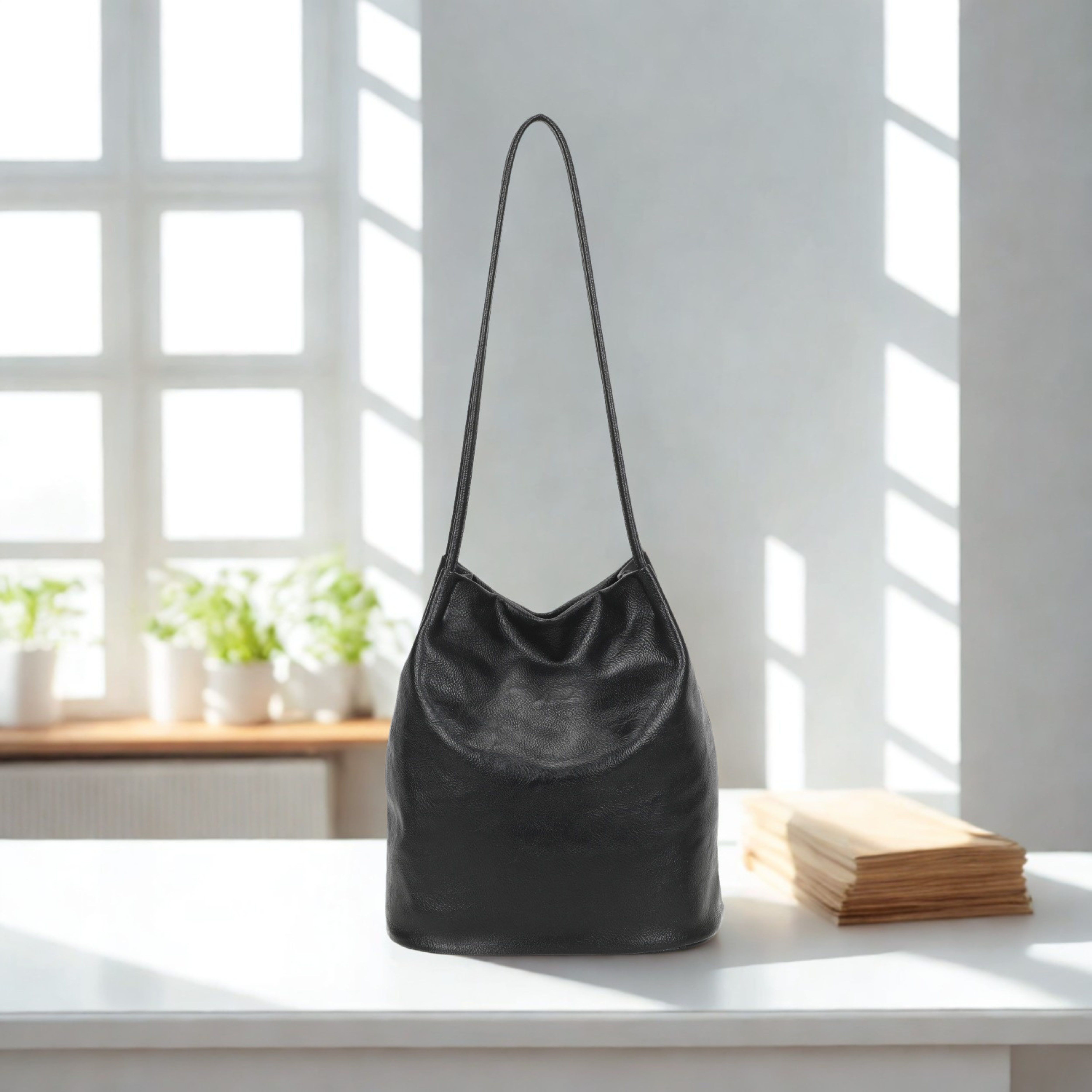 Large Women’s Hobo Shoulder Bag Plain Tote Handbag Zip Pockets 16 Colours
