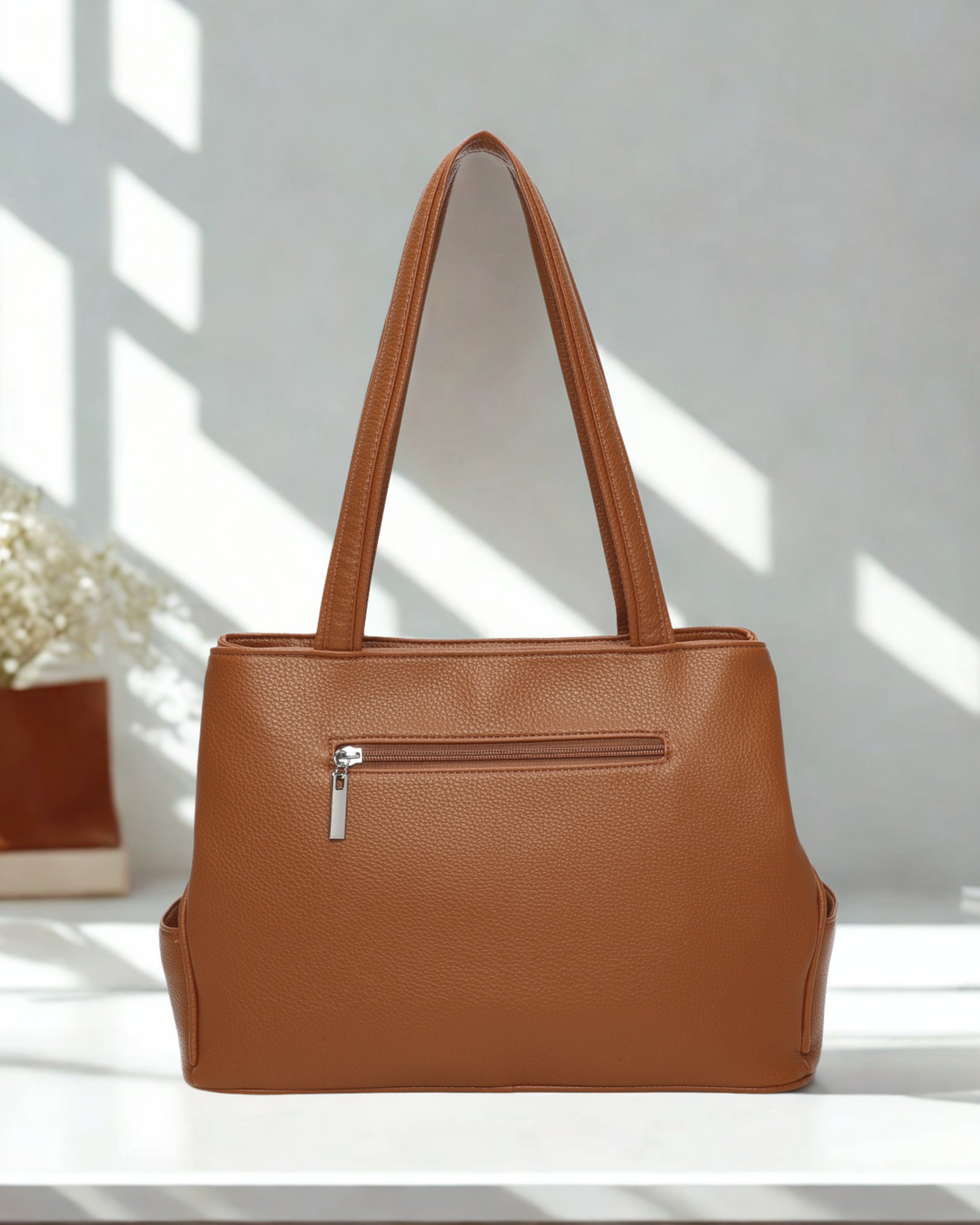 Women’s Multi Pocket Tote Shoulder Bag – Top Zip Closure, Double Compartment Handbag