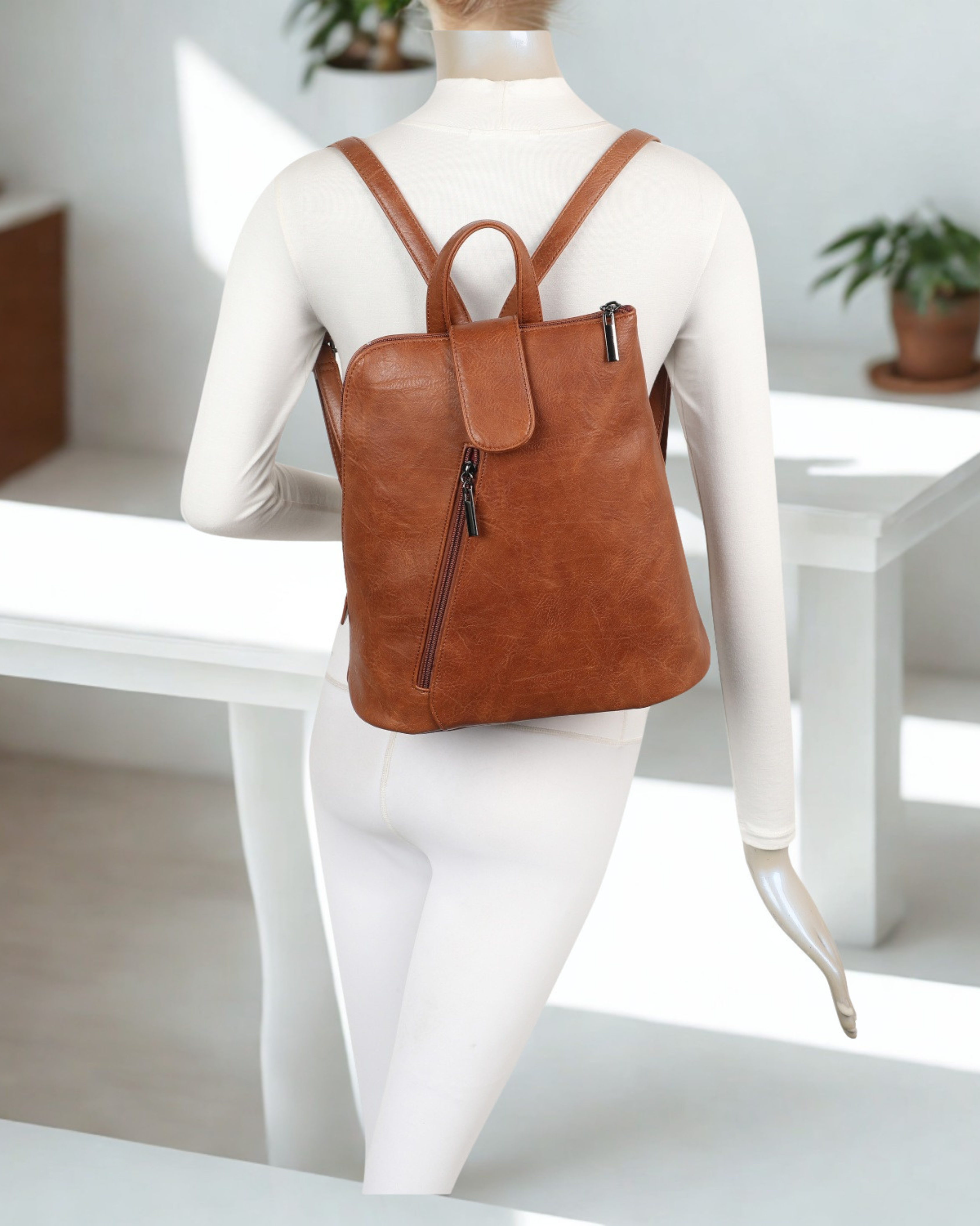 Women’s Synthetic Leather Backpack Handbag 2-in-1 Convertible Bag – Top Zip Closure, Multi-Pocket Travel Daypack with Adjustable Straps