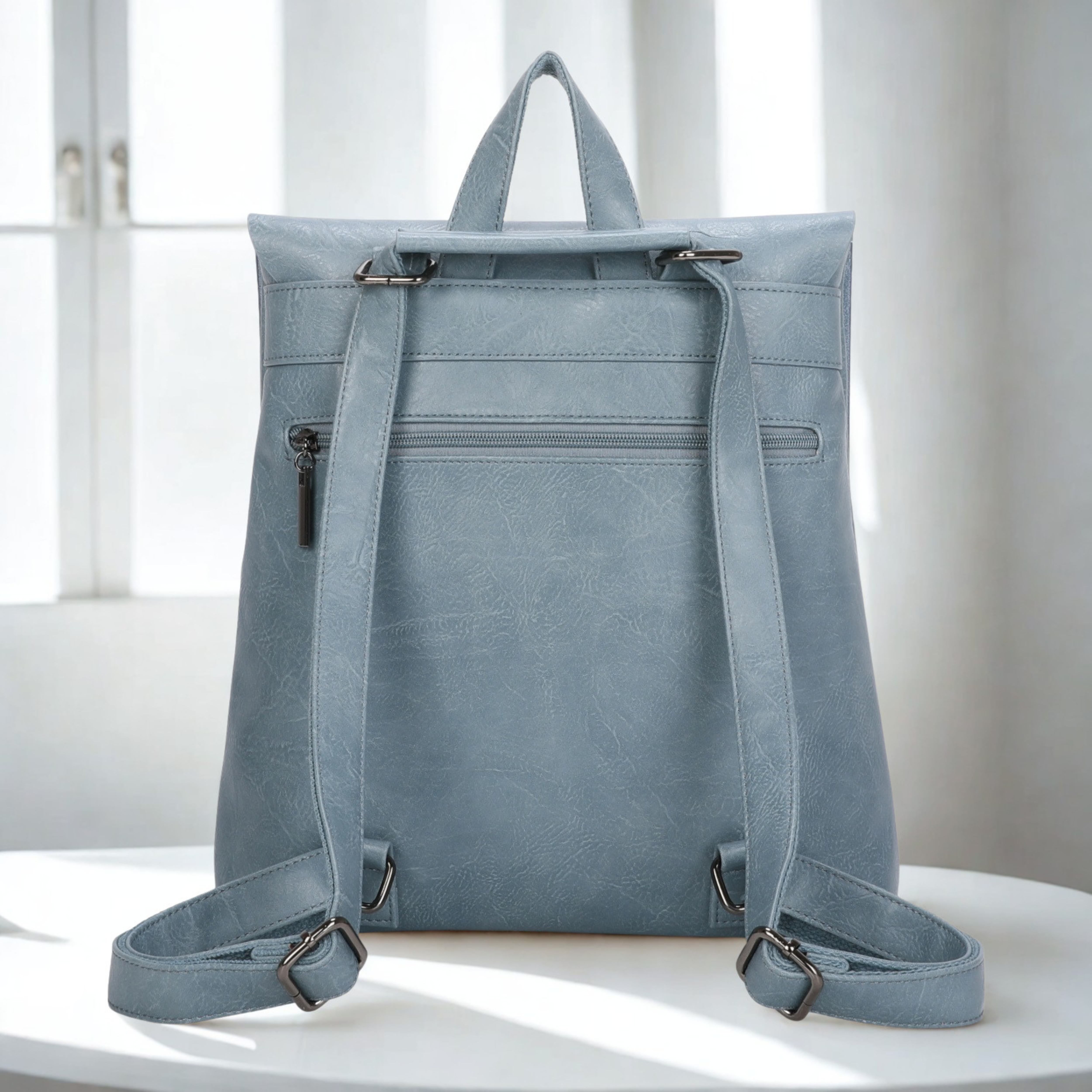 Women’s Faux Leather Backpack Bag – Ladies Flap Over Rucksack with Top Zip Closure