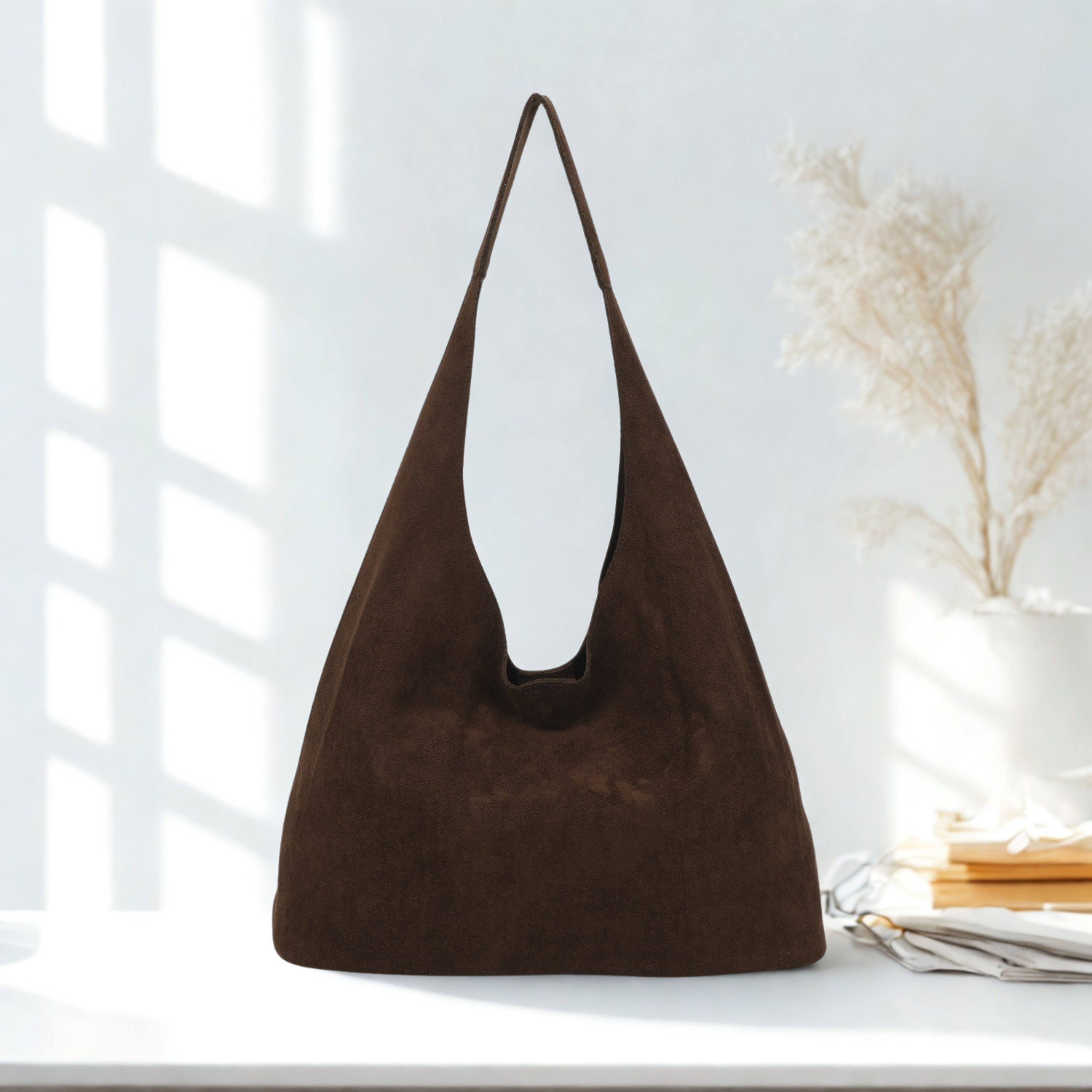 Women’s Suede Effect Hobo Shoulder Bag Slouch Tote Handbag with Removable Pouch