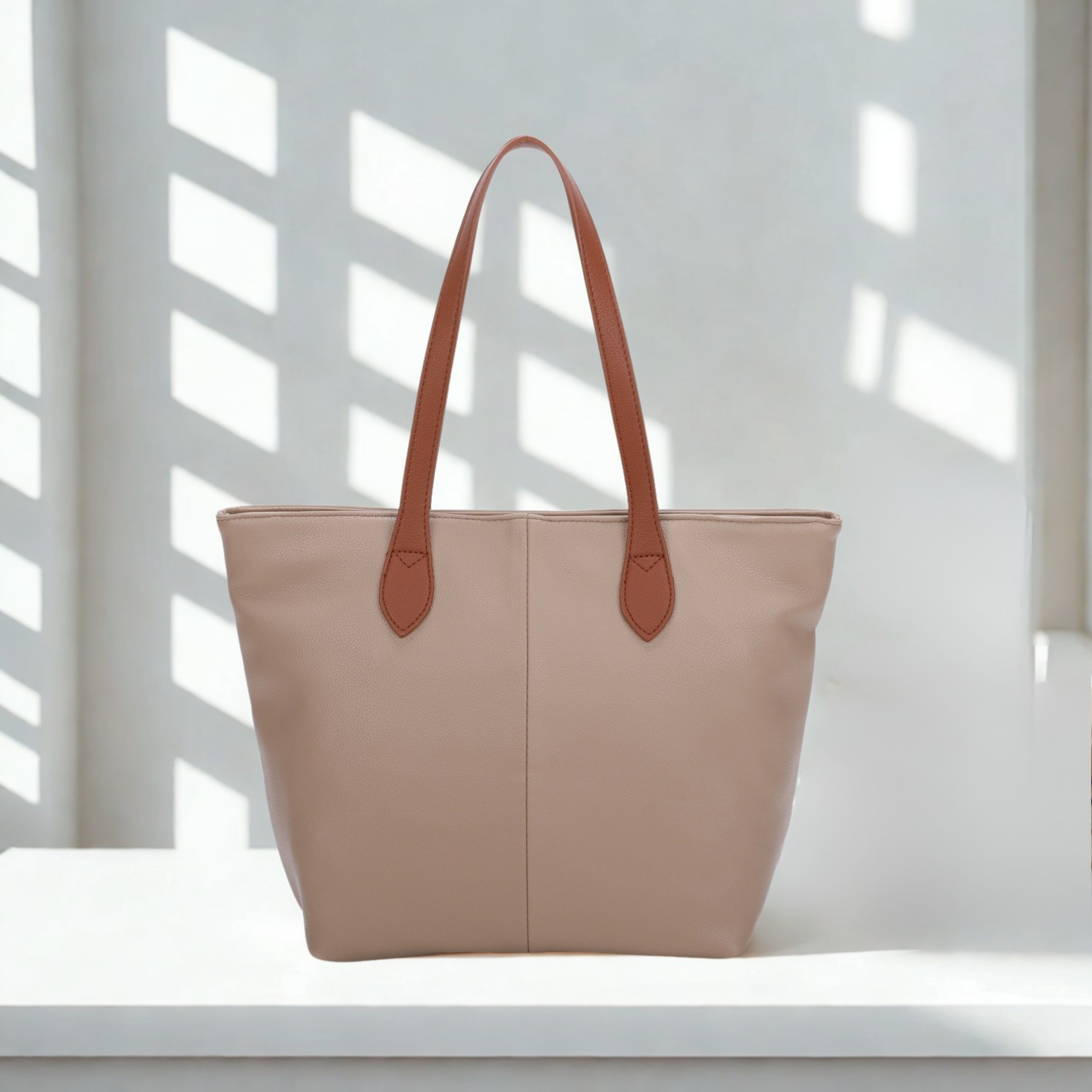 Women’s Large Tote Shoulder Bag Synthetic Handbag with Zip Top & Contrast Straps