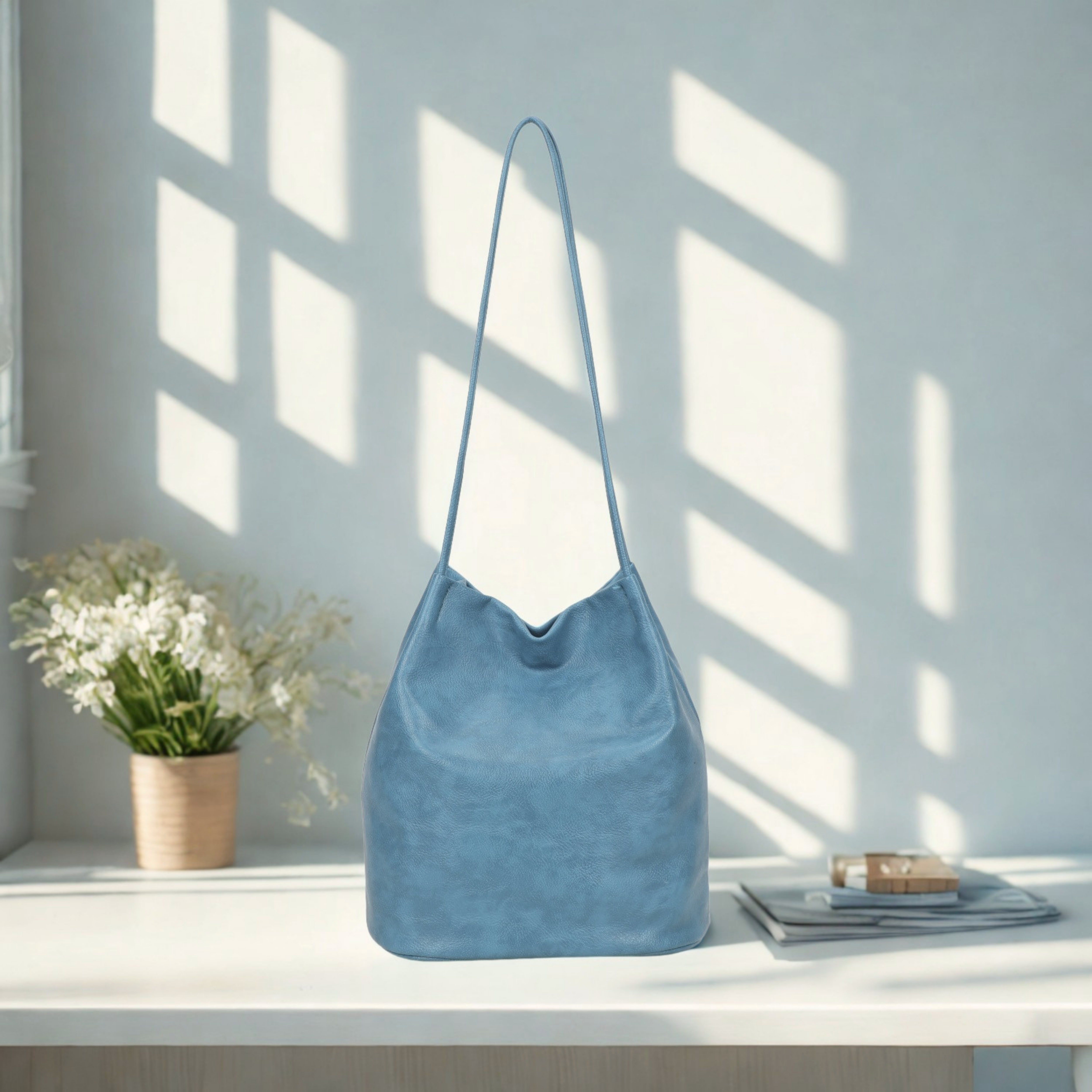 Large Women’s Hobo Shoulder Bag Plain Tote Handbag Zip Pockets 16 Colours