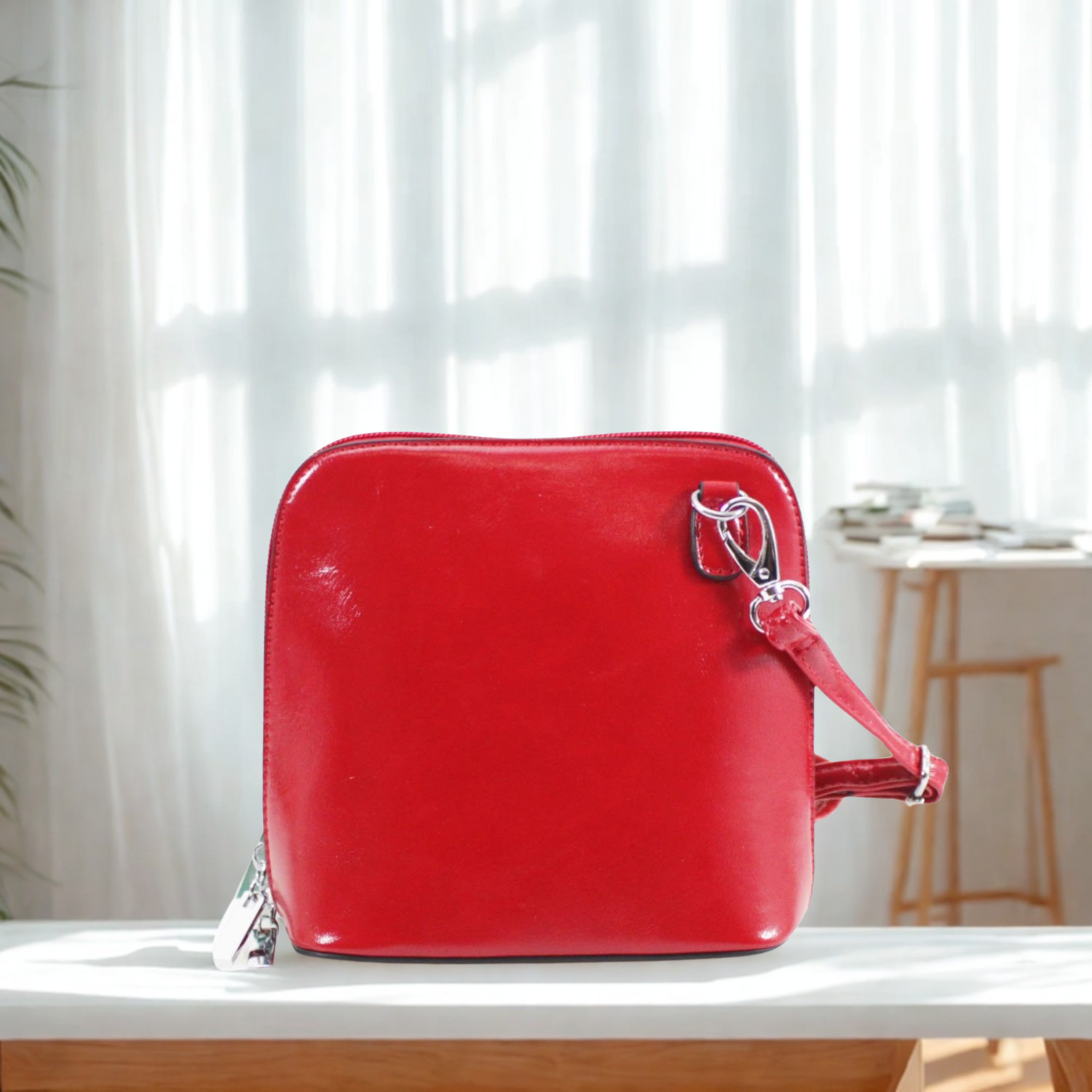 Women’s Plain Colour Crossbody Bag – Small Zip Top Shoulder Handbag