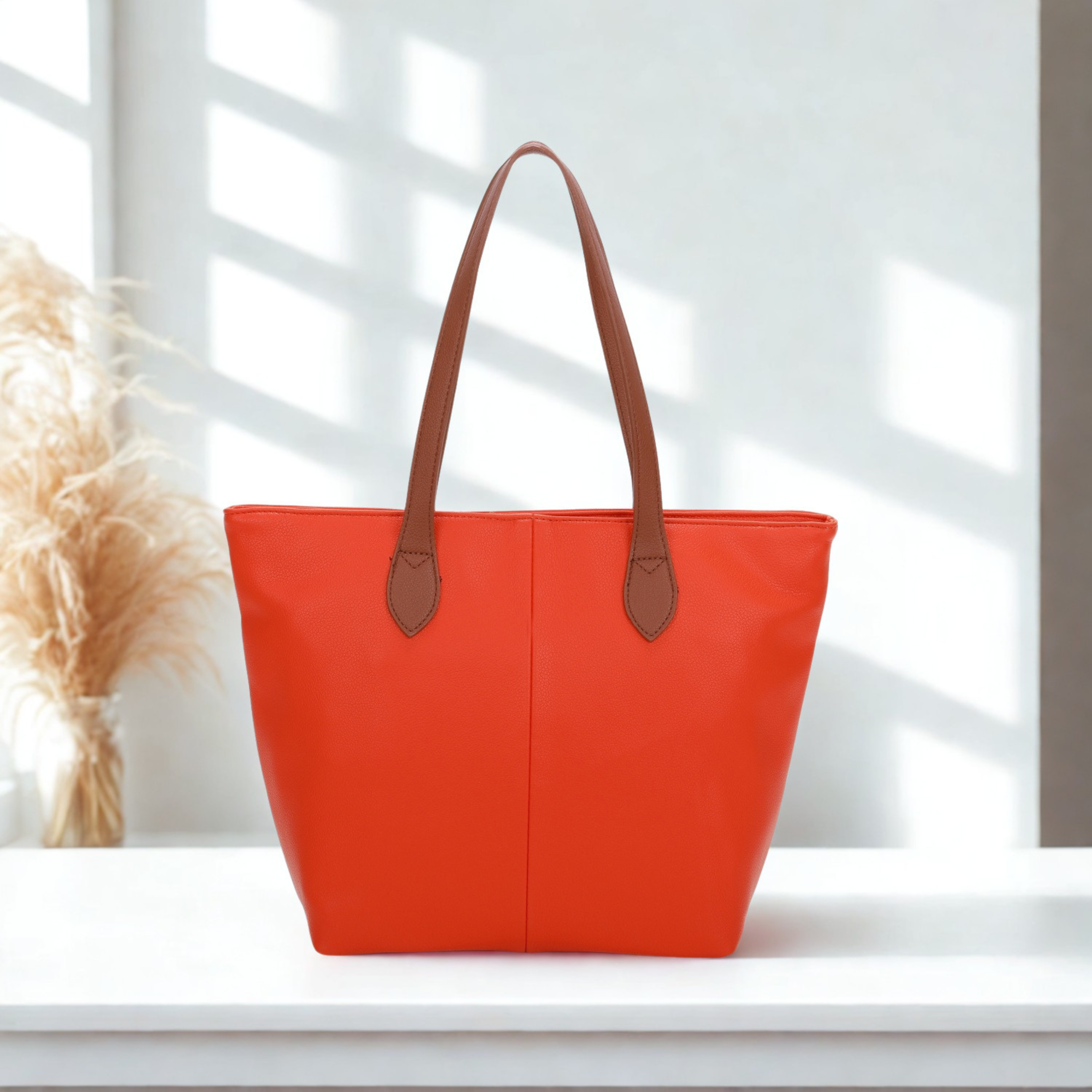 Women’s Large Tote Shoulder Bag Synthetic Handbag with Zip Top & Contrast Straps