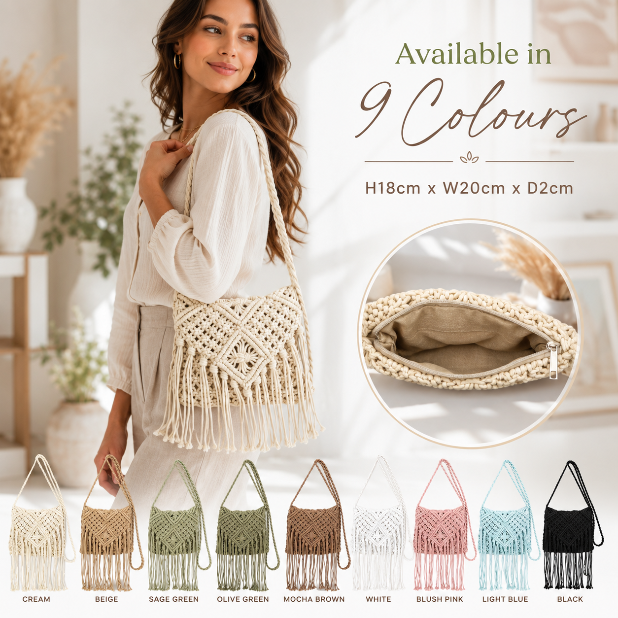 Women’s Knitted Crochet Shoulder Bag – Synthetic Top Zip Flap Crossbody Bag with Long Strap