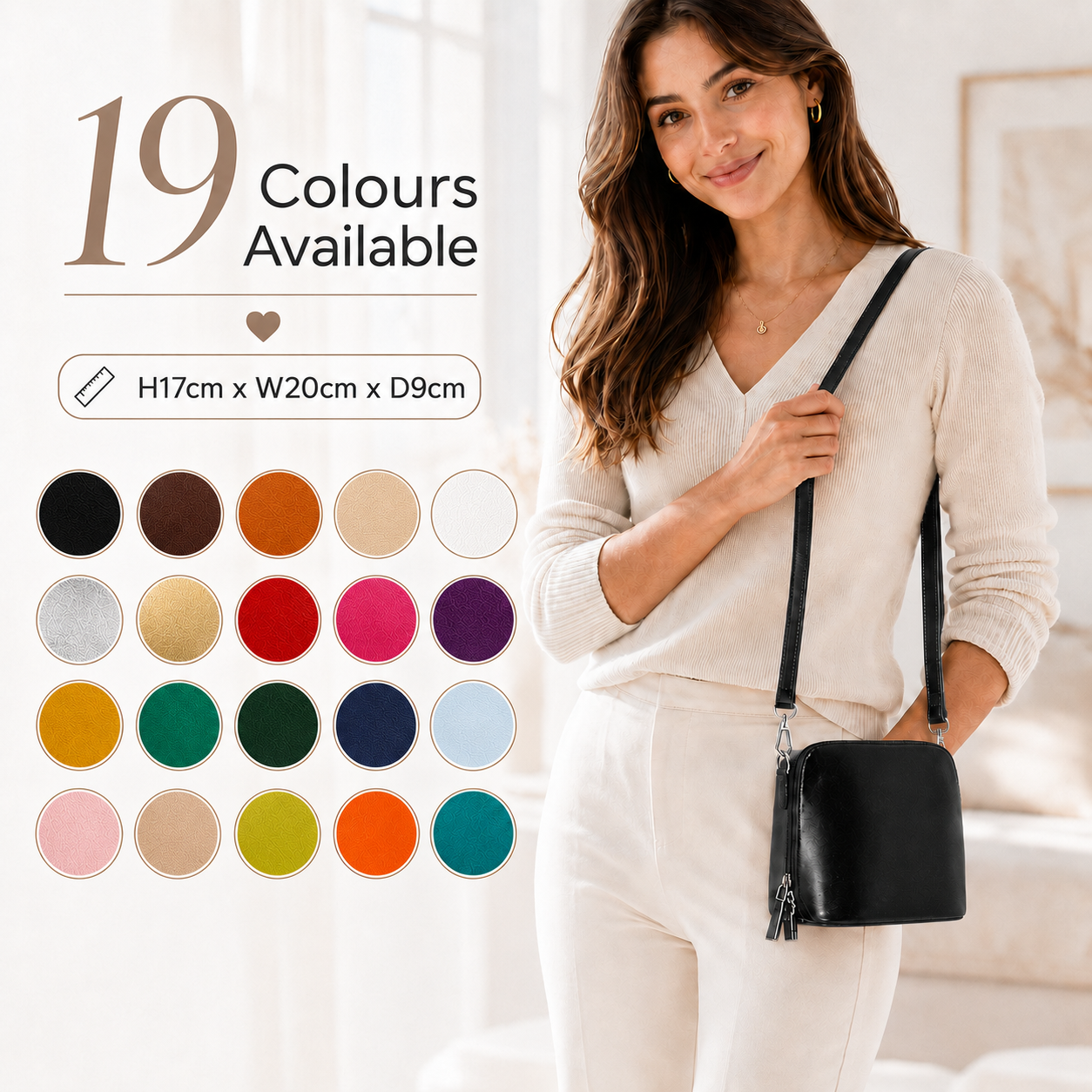Women’s Plain Colour Crossbody Bag – Small Zip Top Shoulder Handbag