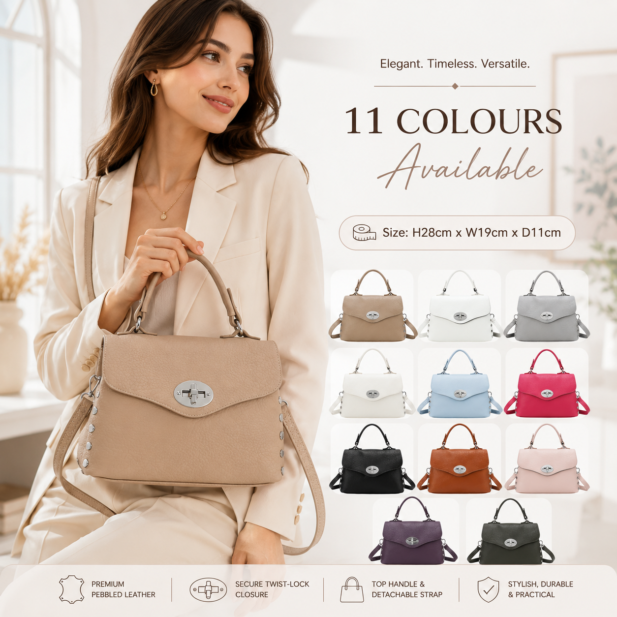 Ladies Crossbody Shoulder Handbag with Long Detachable Strap