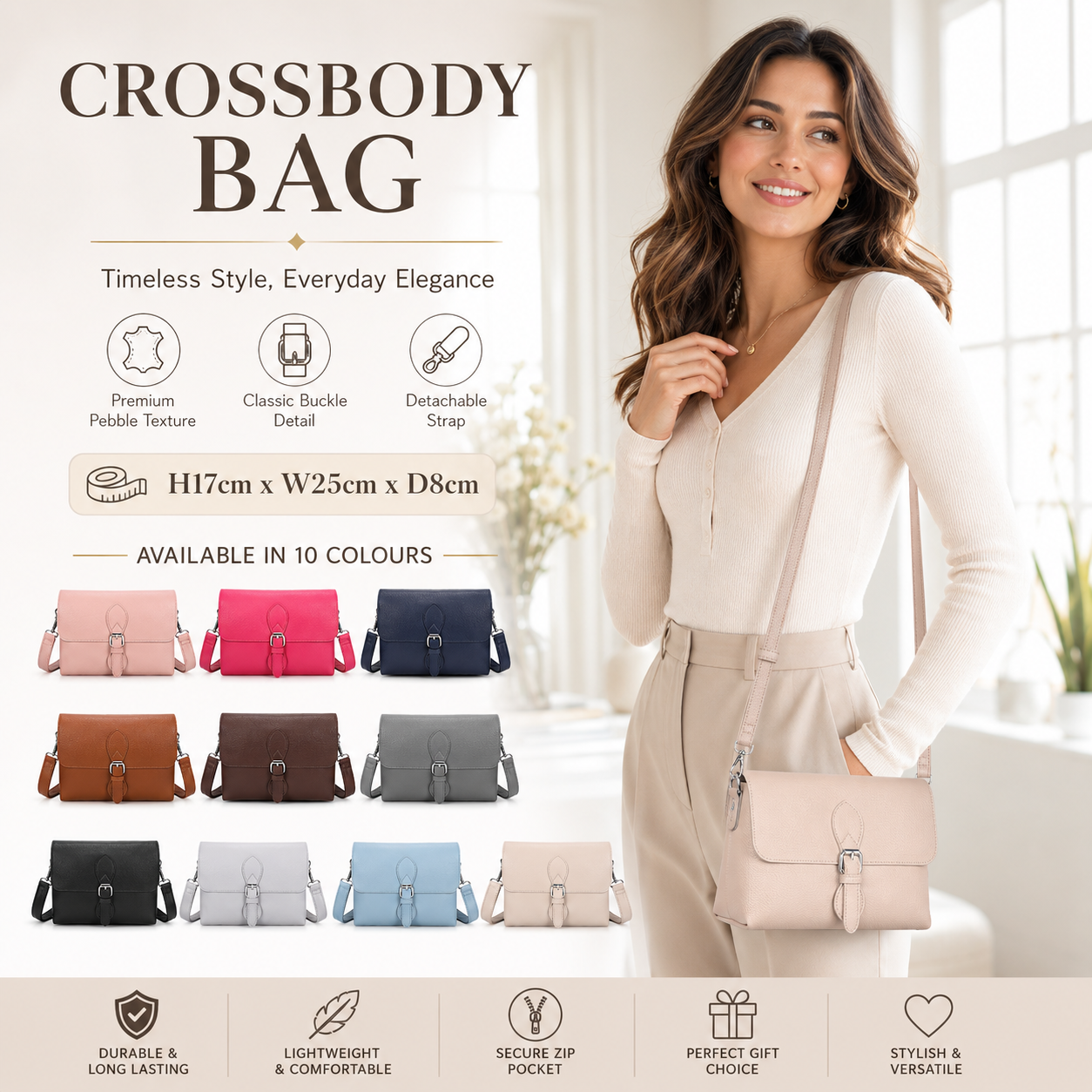 Women’s Small Crossbody Bag Flap Over Shoulder Handbag with Double Zip Compartments