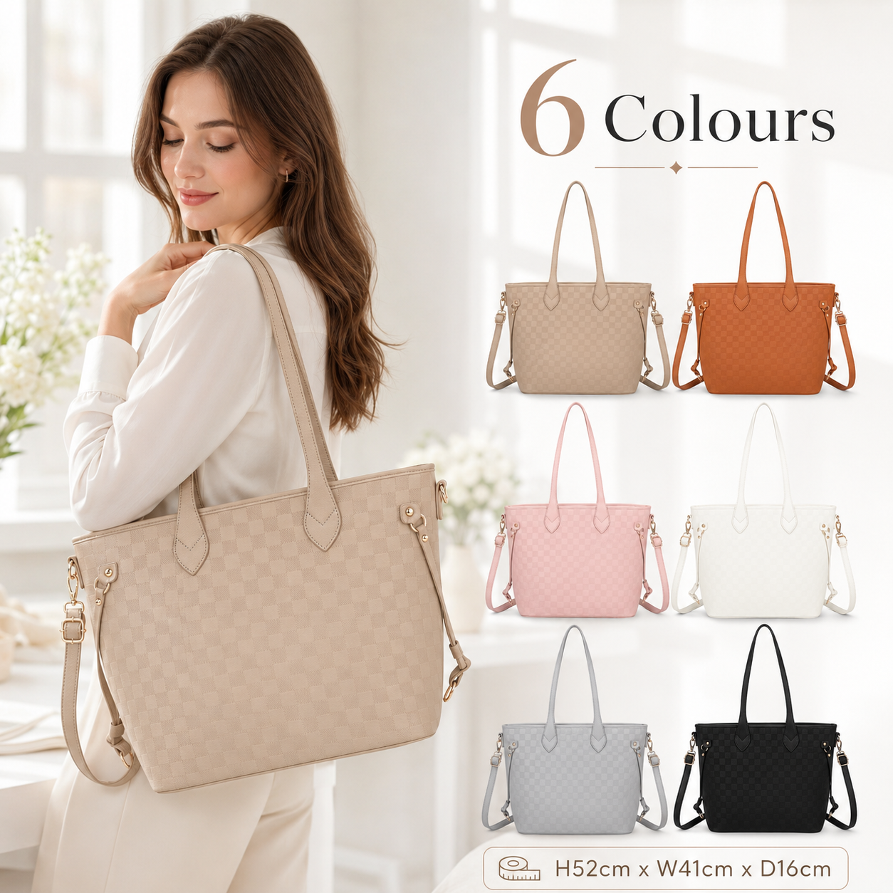 Large Women’s Tote Bag with Zipper Closure, Shoulder Handles, Gold Hardware & Multi-Pocket Interior