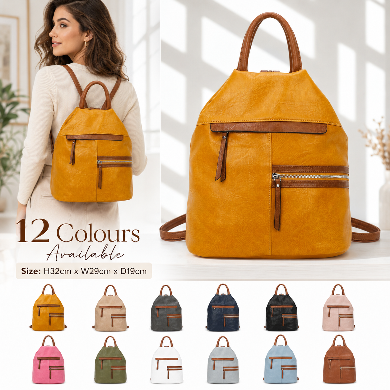 Women’s Faux Leather Backpack Bag – Ladies Convertible Shoulder Rucksack